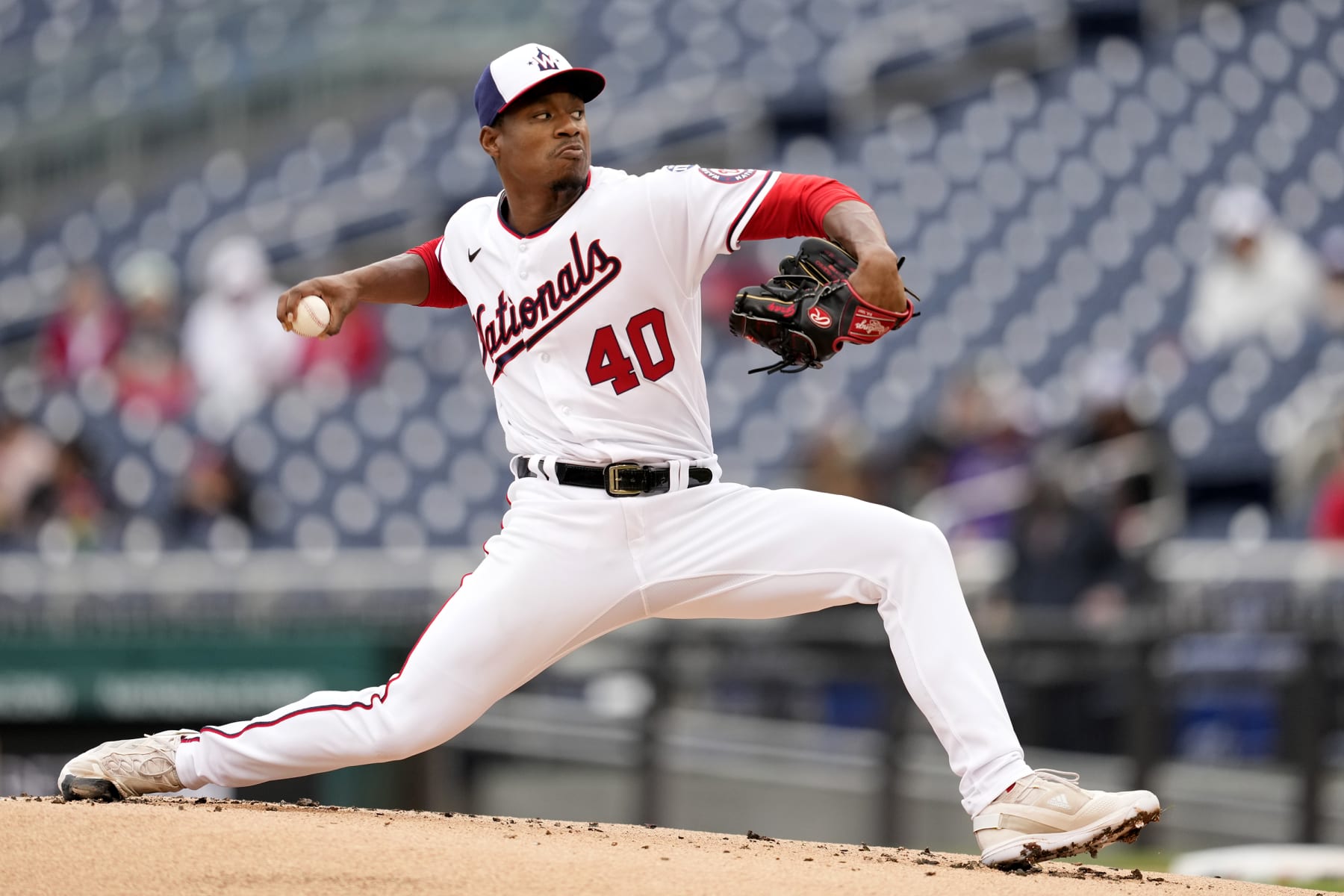 WASHINGTON, DC - APRIL 30:  Josiah Gray #40 of the Washington Nationals pitches in the first inning during a baseball game against the Pittsburgh Pirates at Nationals Park on April 30, 2023 in Washington, DC.  (Photo by Mitchell Layton/Getty Images)