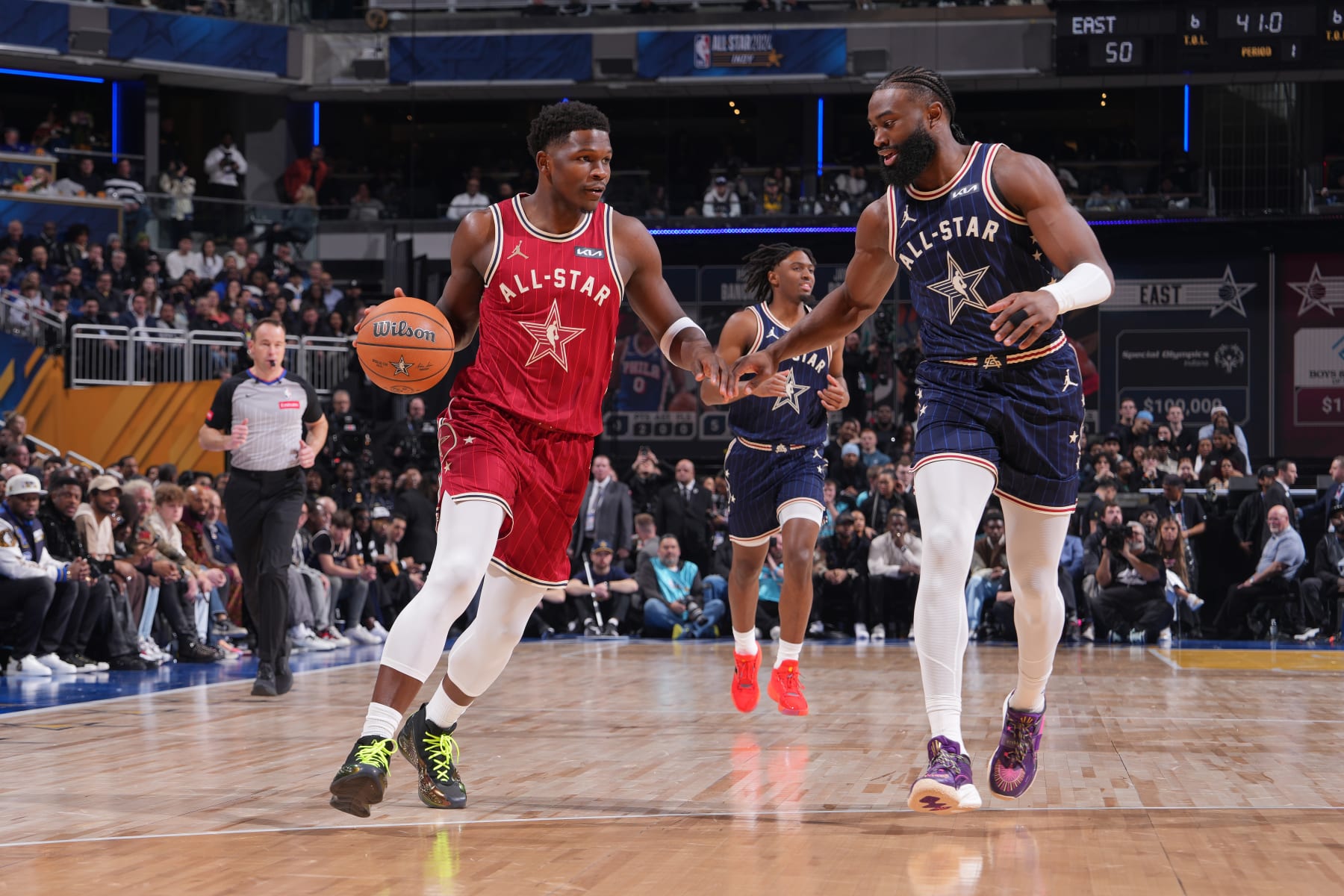 Anthony Edwards, Tyrese Maxey and Jaylen Brown