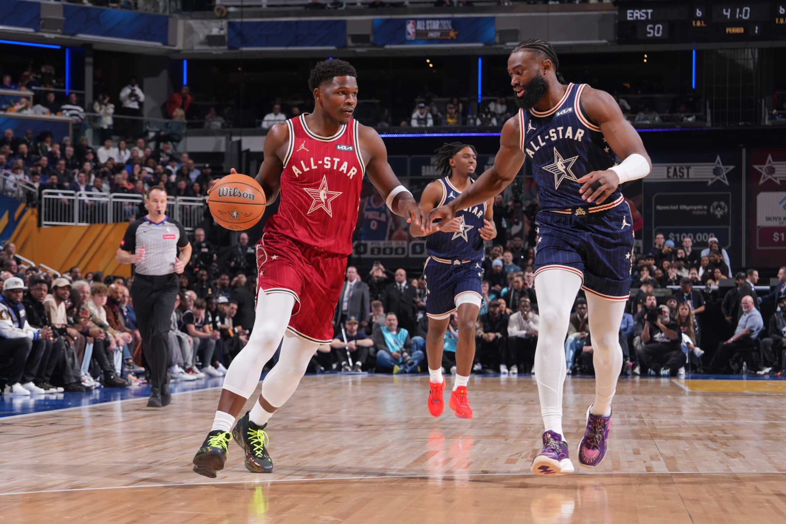 Anthony Edwards, Tyrese Maxey and Jaylen Brown