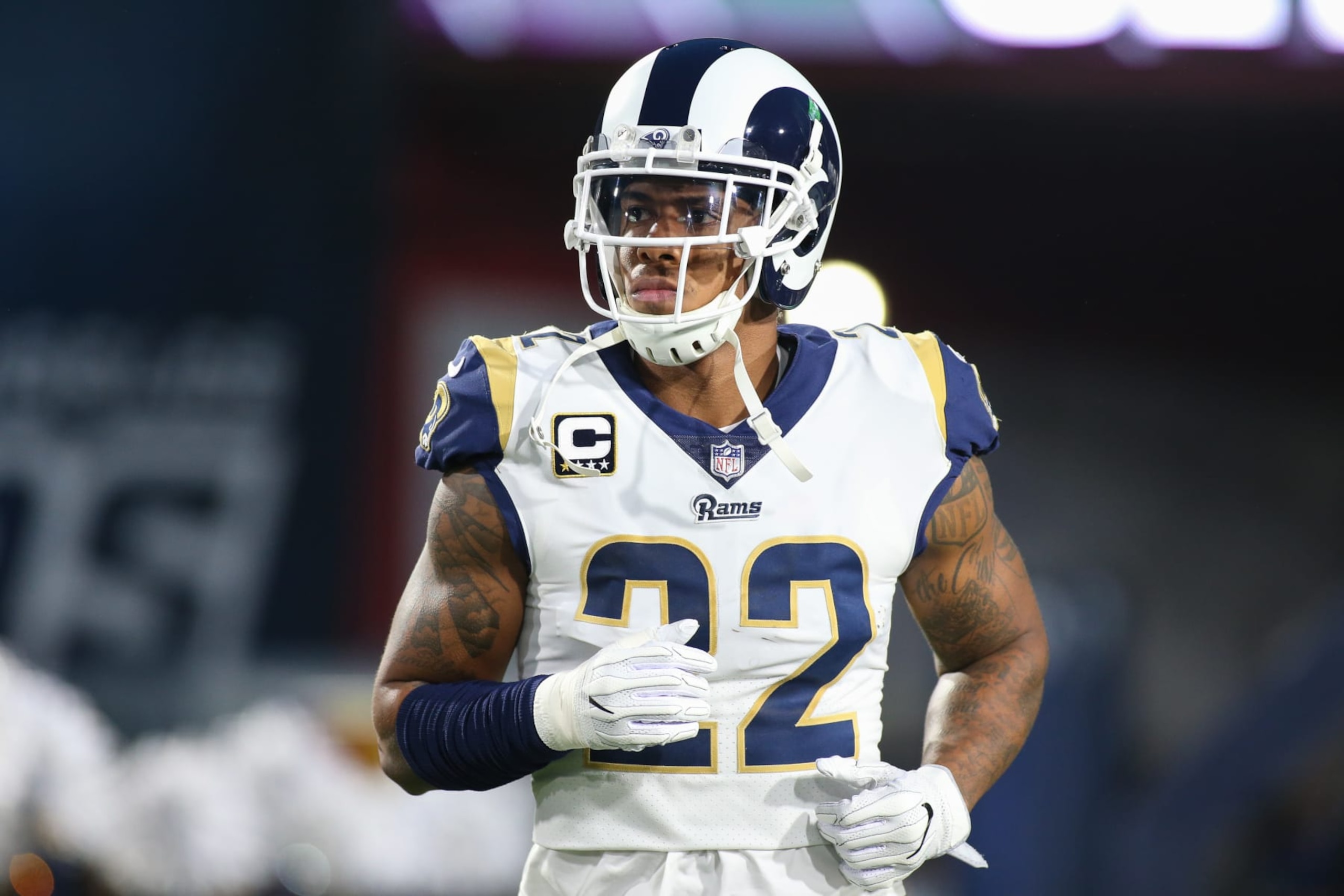 LOS ANGELES, CA - JANUARY 06: Los Angeles Rams cornerback Trumaine Johnson (22) during the NFC Wild Card football game between the Atlanta Falcons and the Los Angeles Rams on January 06, 2018 at the Los Angeles Memorial Coliseum in Los Angeles, CA. (Photo by Jordon Kelly/Icon Sportswire via Getty Images) LOS ANGELES, CA - JANUARY 06: Los Angeles Rams cornerback Trumaine Johnson (22) during the NFC Wild Card football game between the Atlanta Falcons and the Los Angeles Rams on January 06, 2018 at the Los Angeles Memorial Coliseum in Los Angeles, CA. (Photo by Jordon Kelly/Icon Sportswire via Getty Images)