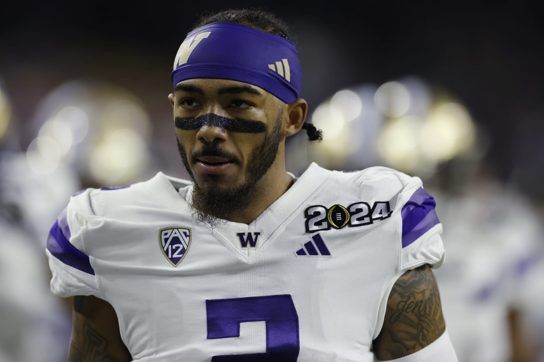 HOUSTON, TX - JANUARY 08: Washington Huskies wide receiver Ja'Lynn Polk (2) looks on before the CFP National Championship against the Michigan Wolverines on January 08, 2024 at NRG Stadium in Houston, Texas. (Photo by Joe Robbins/Icon Sportswire via Getty Images)