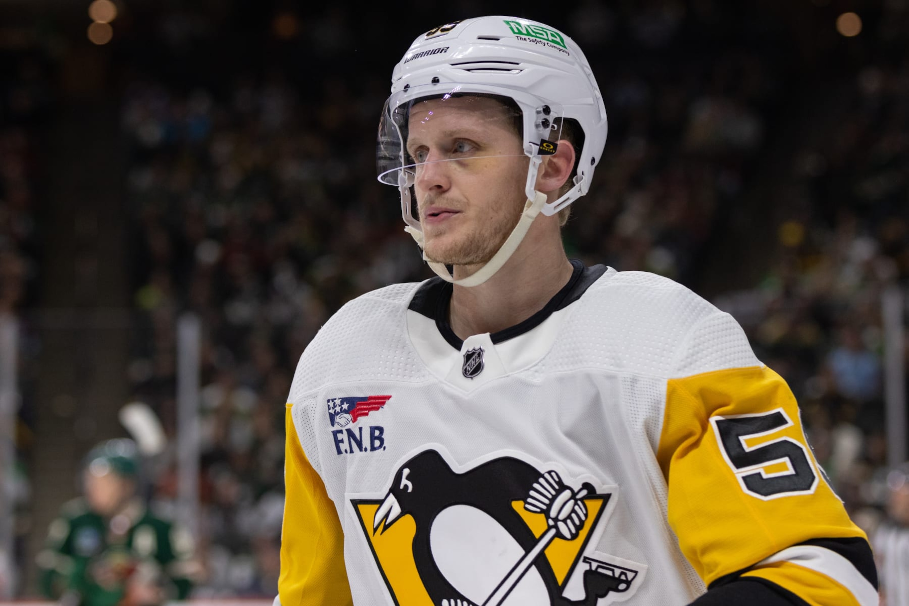 SAINT PAUL, MN - FEBRUARY 09: Pittsburgh Penguins left wing Jake Guentzel (59) looks on during the third period of the NHL game between the Pittsburgh Penguins and the Minnesota Wild on February 9th, 2024, at the Xcel Energy Center in Saint Paul, MN. (Photo by Bailey Hillesheim/Icon Sportswire via Getty Images) SAINT PAUL, MN - FEBRUARY 09: Pittsburgh Penguins left wing Jake Guentzel (59) looks on during the third period of the NHL game between the Pittsburgh Penguins and the Minnesota Wild on February 9th, 2024, at the Xcel Energy Center in Saint Paul, MN. (Photo by Bailey Hillesheim/Icon Sportswire via Getty Images)