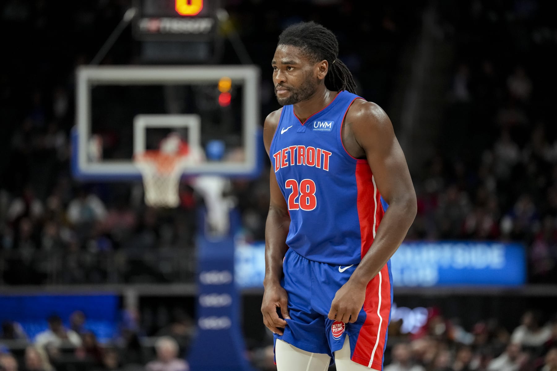 DETROIT, MICHIGAN - DECEMBER 06: Isaiah Stewart #28 of the Detroit Pistons looks on against the Memphis Grizzlies at Little Caesars Arena on December 06, 2023 in Detroit, Michigan. NOTE TO USER: User expressly acknowledges and agrees that, by downloading and or using this photograph, User is consenting to the terms and conditions of the Getty Images License Agreement. (Photo by Nic Antaya/Getty Images) DETROIT, MICHIGAN - DECEMBER 06: Isaiah Stewart #28 of the Detroit Pistons looks on against the Memphis Grizzlies at Little Caesars Arena on December 06, 2023 in Detroit, Michigan. NOTE TO USER: User expressly acknowledges and agrees that, by downloading and or using this photograph, User is consenting to the terms and conditions of the Getty Images License Agreement. (Photo by Nic Antaya/Getty Images)