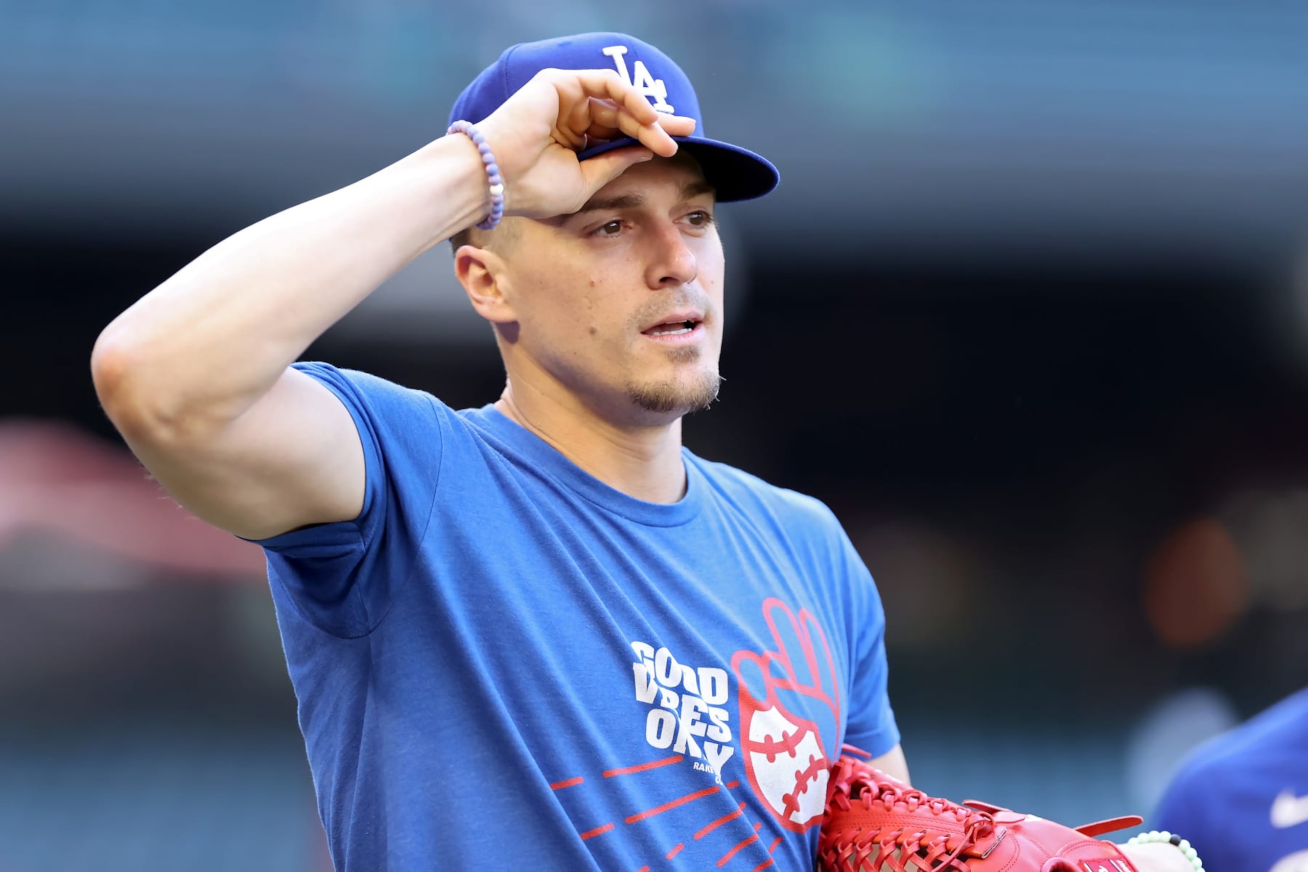 PHOENIX, ARIZONA - OCTOBER 11: Enrique Hernández #8 of the Los Angeles Dodgers looks on before Game Three of the Division Series against the Arizona Diamondbacks at Chase Field on October 11, 2023 in Phoenix, Arizona. (Photo by Elsa/Getty Images) PHOENIX, ARIZONA - OCTOBER 11: Enrique Hernández #8 of the Los Angeles Dodgers looks on before Game Three of the Division Series against the Arizona Diamondbacks at Chase Field on October 11, 2023 in Phoenix, Arizona. (Photo by Elsa/Getty Images)