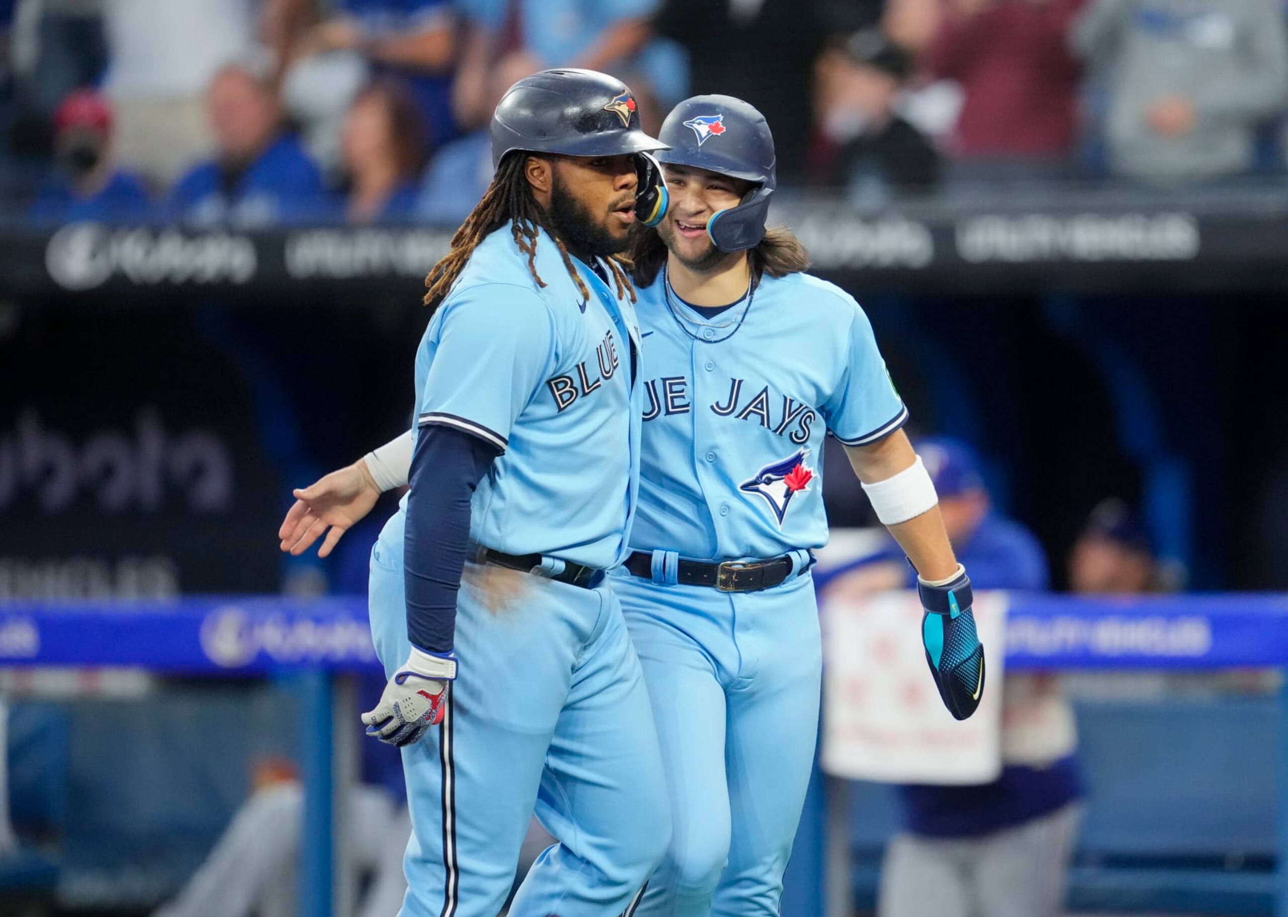 Vladimir Guerrero Jr. (L) and Bo Bichette (R) Vladimir Guerrero Jr. (L) and Bo Bichette (R)