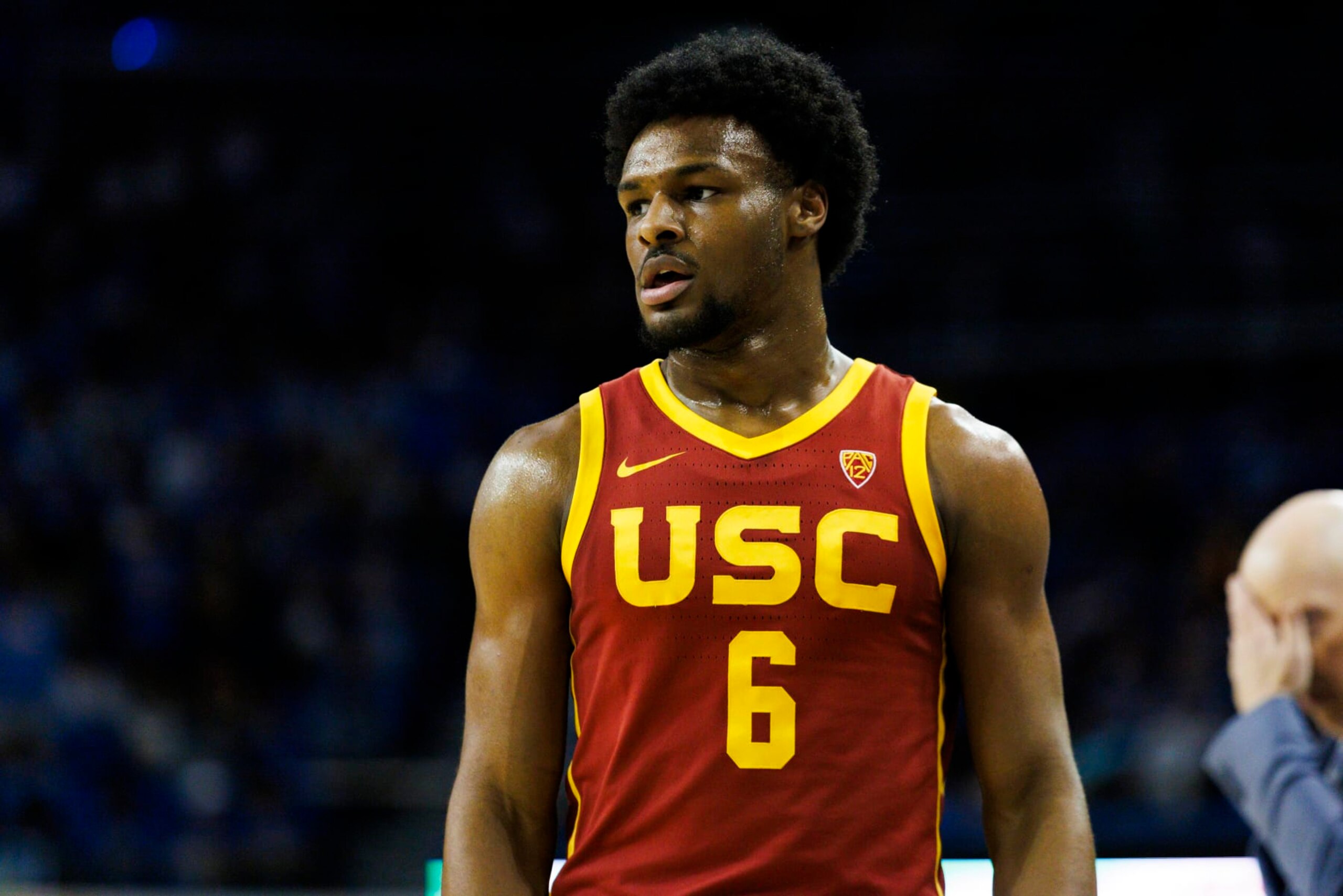 LOS ANGELES, CA - FEBRUARY 24: USC Trojans guard Bronny James (6) during a college basketball game against the UCLA Bruins on February 24, 2024 at Pauley Pavilion in Los Angeles, CA. (Photo by Ric Tapia/Icon Sportswire via Getty Images) LOS ANGELES, CA - FEBRUARY 24: USC Trojans guard Bronny James (6) during a college basketball game against the UCLA Bruins on February 24, 2024 at Pauley Pavilion in Los Angeles, CA. (Photo by Ric Tapia/Icon Sportswire via Getty Images)