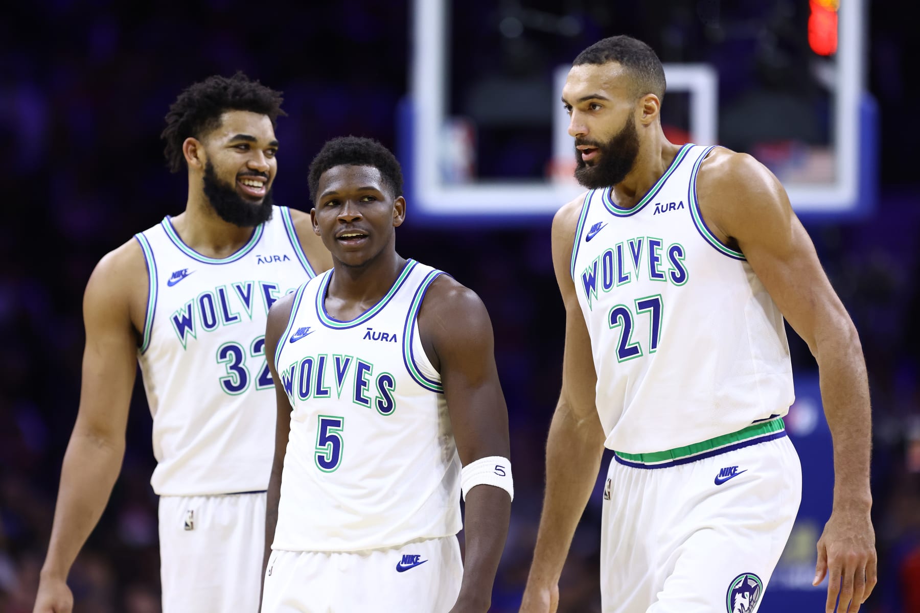 Karl-Anthony Towns, Anthony Edwards and Rudy Gobert