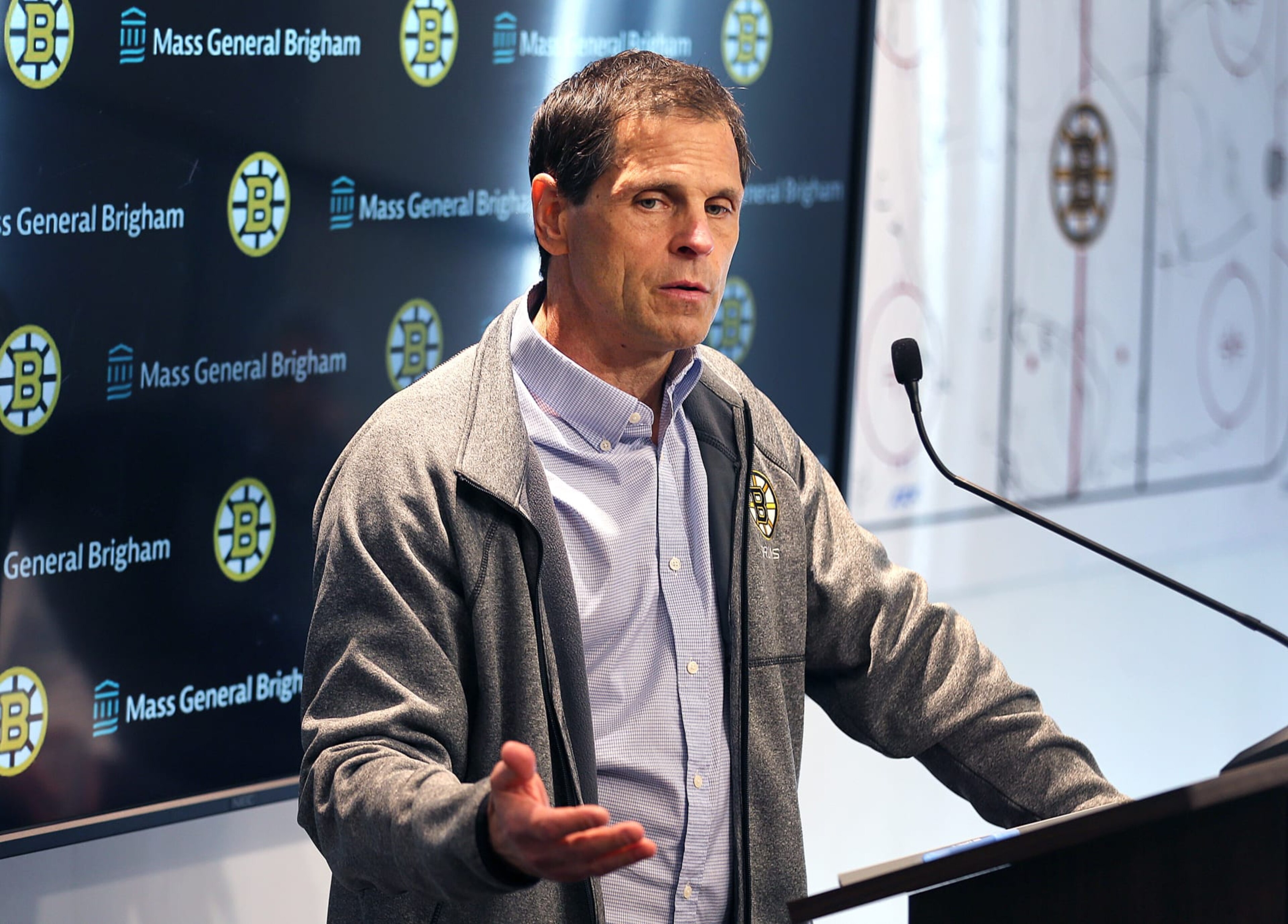 Boston, MA - September 20: Boston Bruins General Manager Don Sweeney speaks with the media. (Photo by John Tlumacki/The Boston Globe via Getty Images) Boston, MA - September 20: Boston Bruins General Manager Don Sweeney speaks with the media. (Photo by John Tlumacki/The Boston Globe via Getty Images)