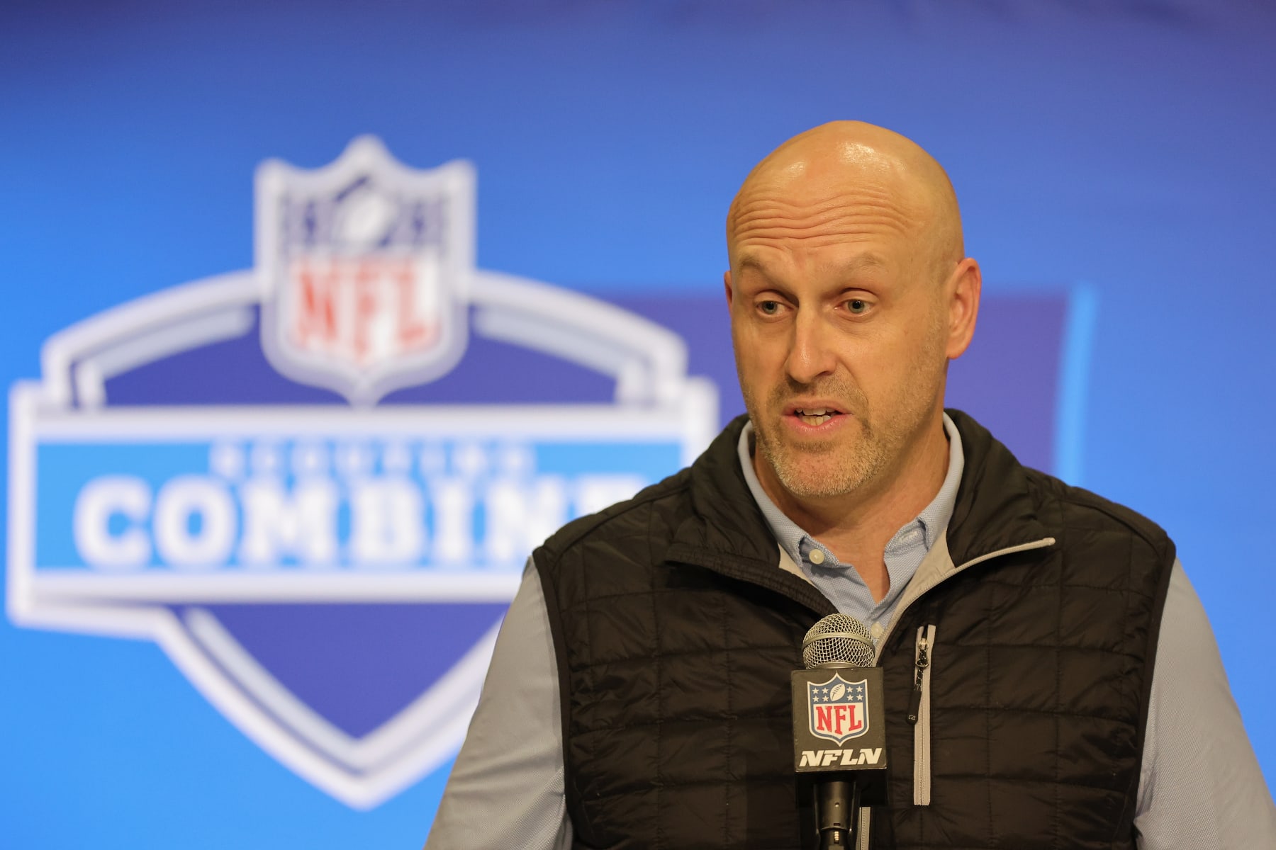 INDIANAPOLIS, INDIANA - FEBRUARY 27: General manager Monti Ossenfort of the Arizona Cardinals speaks to the media during the NFL Combine at the Indiana Convention Center on February 27, 2024 in Indianapolis, Indiana. (Photo by Stacy Revere/Getty Images)