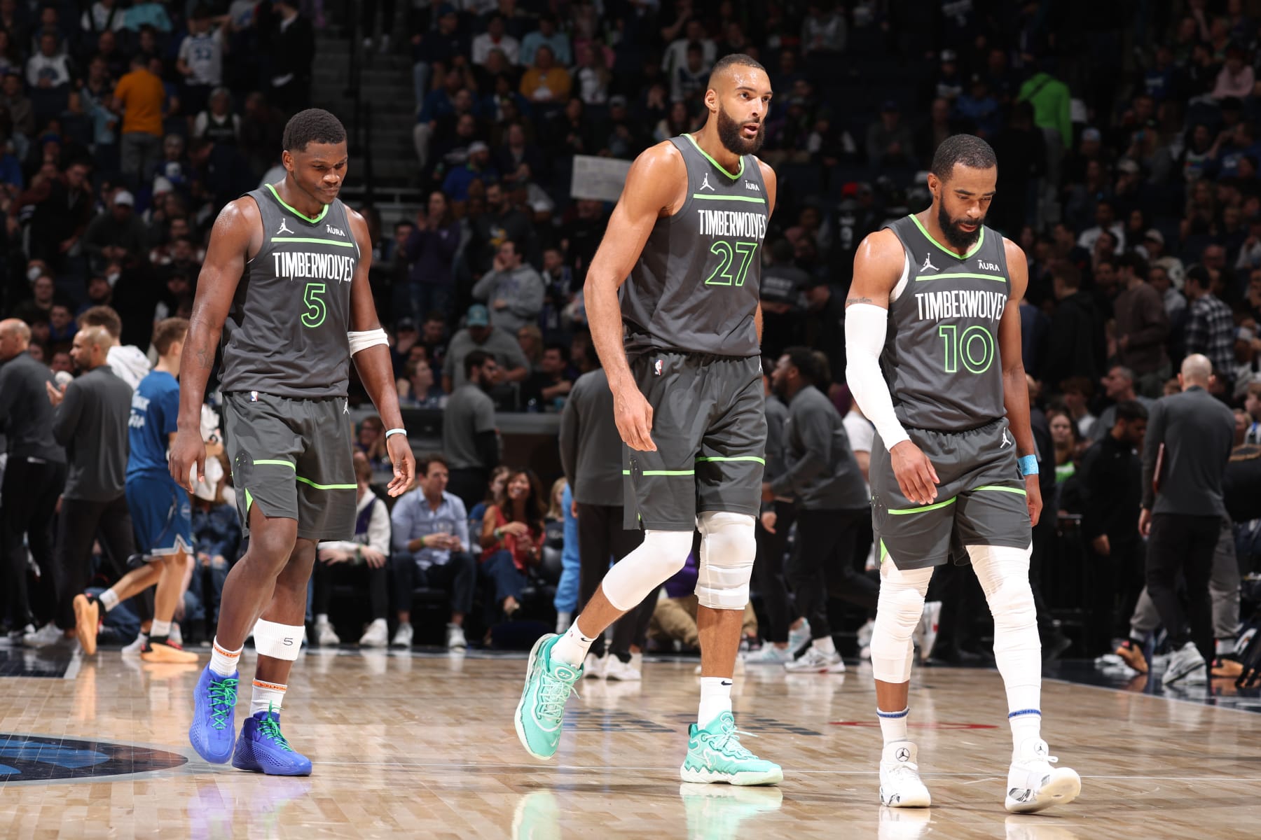 Anthony Edwards, Rudy Gobert and Mike Conley