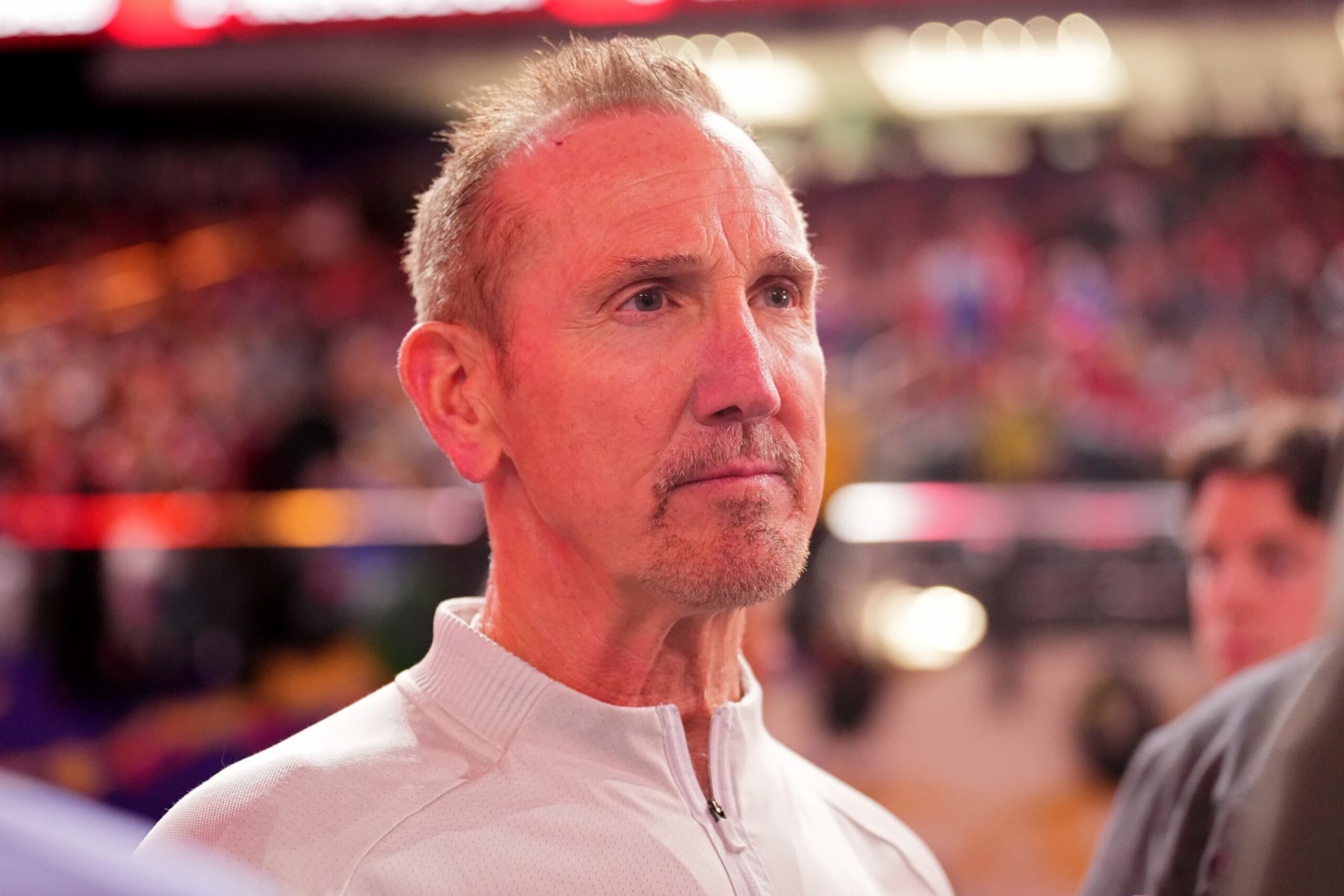 LAS VEGAS, NEVADA - FEBRUARY 05: Defensive coordinator Steve Spagnuolo of the Kansas City Chiefs looks on during Super Bowl LVIII Opening Night at Allegiant Stadium on February 05, 2024 in Las Vegas, Nevada. (Photo by Chris Unger/Getty Images)
