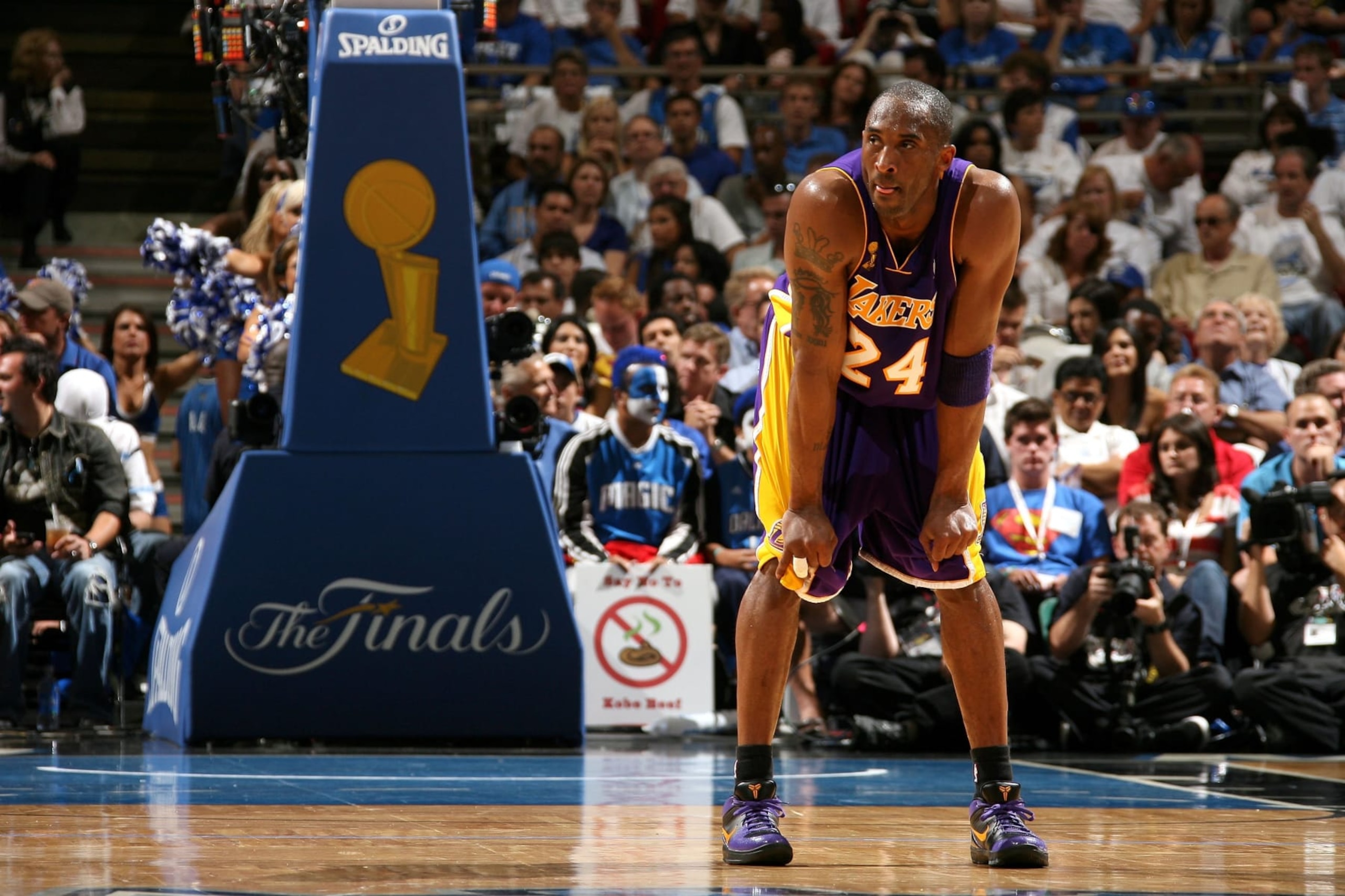 ORLANDO, FL - JUNE 9: Kobe Bryant #24 of the Los Angeles Lakers looks on against the Orlando Magic in Game Three of the 2009 NBA Finals at Amway Arena on June 9, 2009 in Orlando, Florida. The Orlando Magic won 108-104. NOTE TO USER: User expressly acknowledges and agrees that, by downloading and or using this photograph, User is consenting to the terms and conditions of the Getty Images License Agreement. Mandatory Credit: 2009 NBAE (Photo by Nathaniel S. Butler/NBAE via Getty Images) ORLANDO, FL - JUNE 9: Kobe Bryant #24 of the Los Angeles Lakers looks on against the Orlando Magic in Game Three of the 2009 NBA Finals at Amway Arena on June 9, 2009 in Orlando, Florida. The Orlando Magic won 108-104. NOTE TO USER: User expressly acknowledges and agrees that, by downloading and or using this photograph, User is consenting to the terms and conditions of the Getty Images License Agreement. Mandatory Credit: 2009 NBAE (Photo by Nathaniel S. Butler/NBAE via Getty Images)