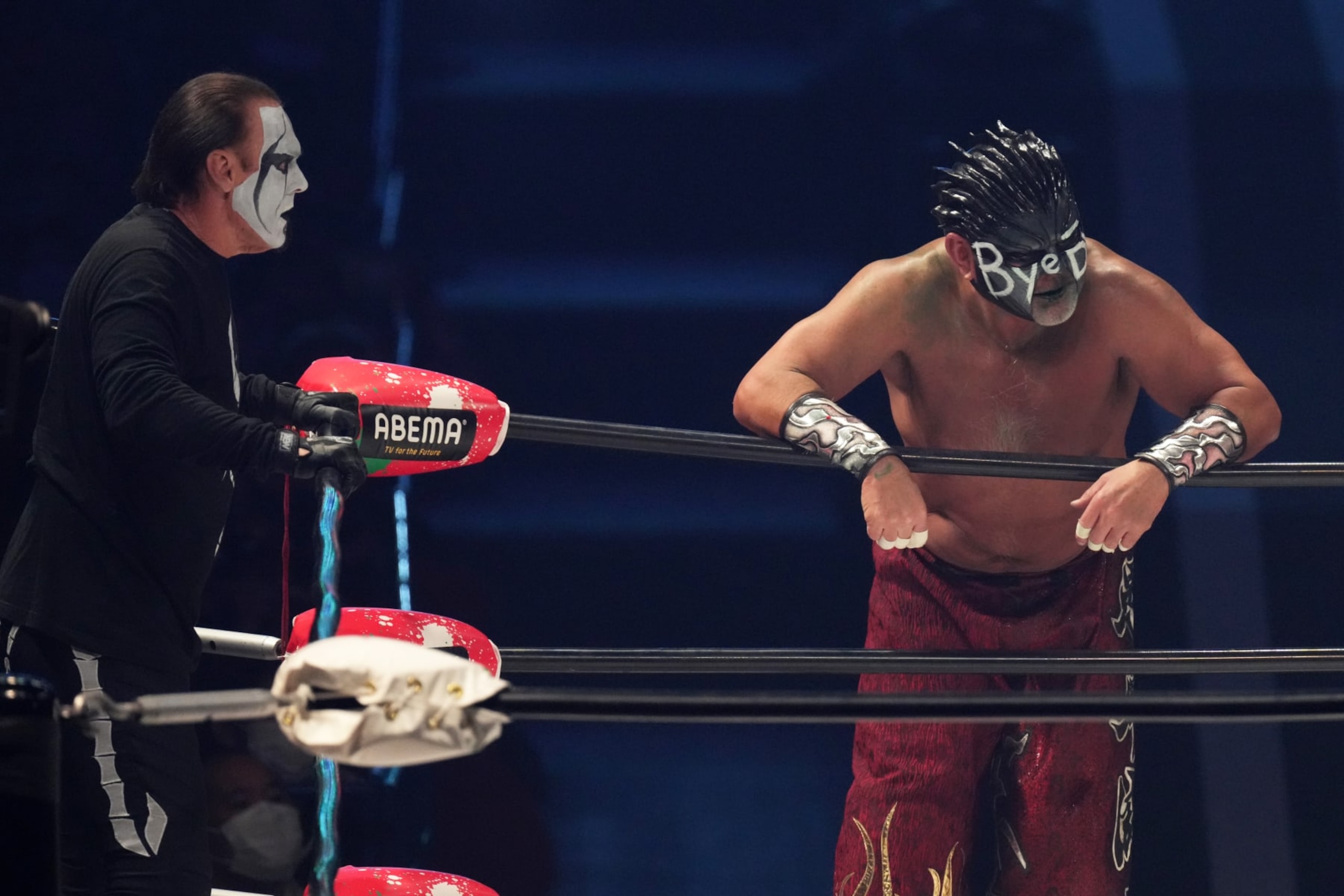 YOKOHAMA, JAPAN - JANUARY 22: The Great Muta and Sting are seen during the Pro-Wrestling NOAH - GREAT MUTA FINAL "BYE-BYE" at Yokohama Arena on January 22, 2023 in Yokohama, Kanagawa, Japan. (Photo by Etsuo Hara/Getty Images) YOKOHAMA, JAPAN - JANUARY 22: The Great Muta and Sting are seen during the Pro-Wrestling NOAH - GREAT MUTA FINAL "BYE-BYE" at Yokohama Arena on January 22, 2023 in Yokohama, Kanagawa, Japan. (Photo by Etsuo Hara/Getty Images)