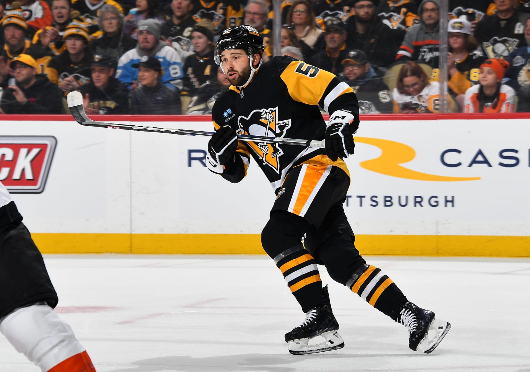 PITTSBURGH, PA - FEBRUARY 25:  Emil Bemstrom #52 of the Pittsburgh Penguins skates against the Philadelphia Flyers at PPG PAINTS Arena on February 25, 2024 in Pittsburgh, Pennsylvania. (Photo by Joe Sargent/NHLI via Getty Images)