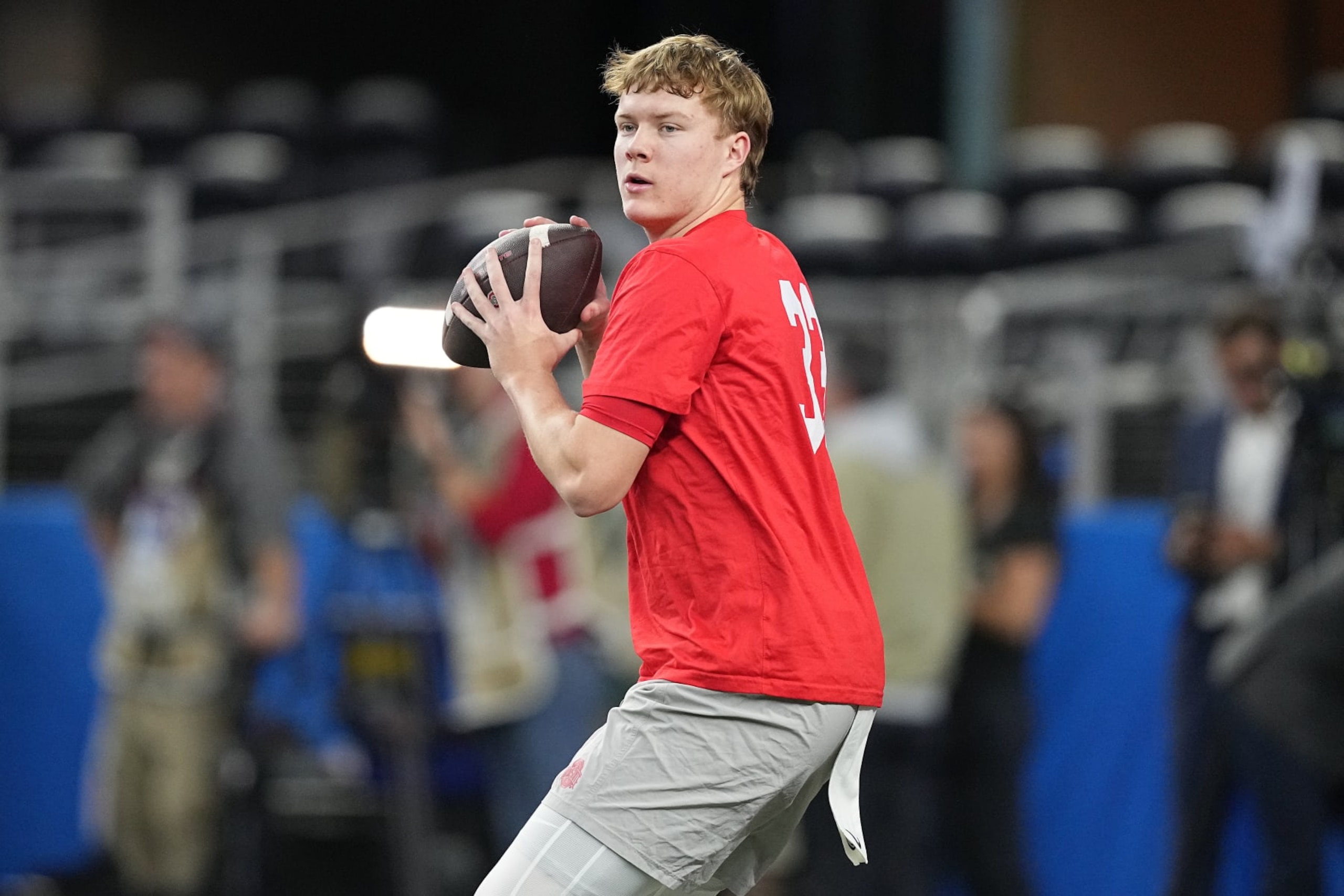 ARLINGTON, TEXAS - DECEMBER 29: Devin Brown #33 of the Ohio State Buckeyes warms-up prior to a game against the Missouri Tigers during the Goodyear Cotton Bowl at AT&T Stadium on December 29, 2023 in Arlington, Texas. (Photo by Sam Hodde/Getty Images)