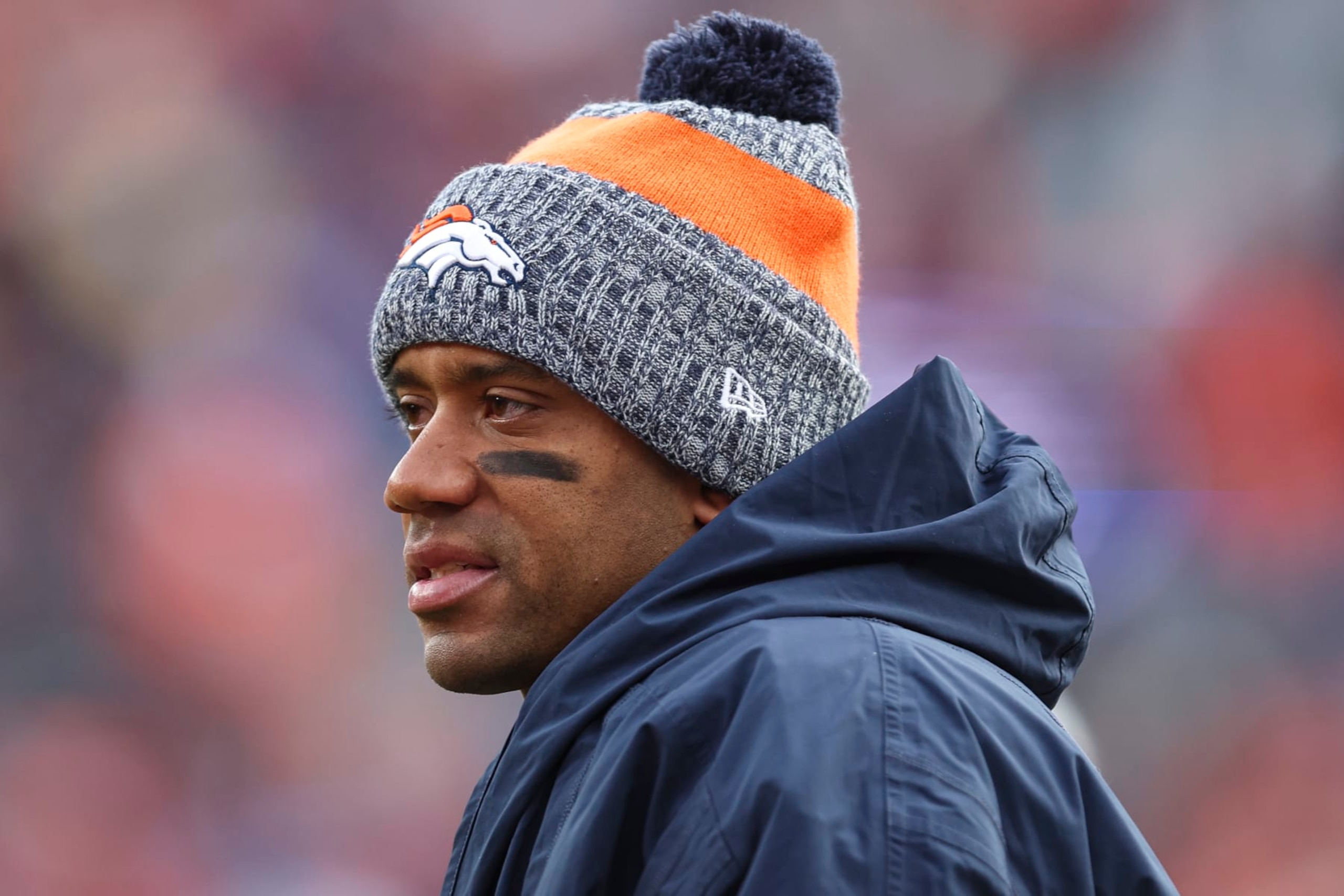 DENVER, CO - DECEMBER 31: Russell Wilson #3 of the Denver Broncos looks on from the sideline during an NFL football game against the Los Angeles Chargers at Empower Field at Mile High on December 31, 2023 in Denver, Colorado. (Photo by Perry Knotts/Getty Images) DENVER, CO - DECEMBER 31: Russell Wilson #3 of the Denver Broncos looks on from the sideline during an NFL football game against the Los Angeles Chargers at Empower Field at Mile High on December 31, 2023 in Denver, Colorado. (Photo by Perry Knotts/Getty Images)