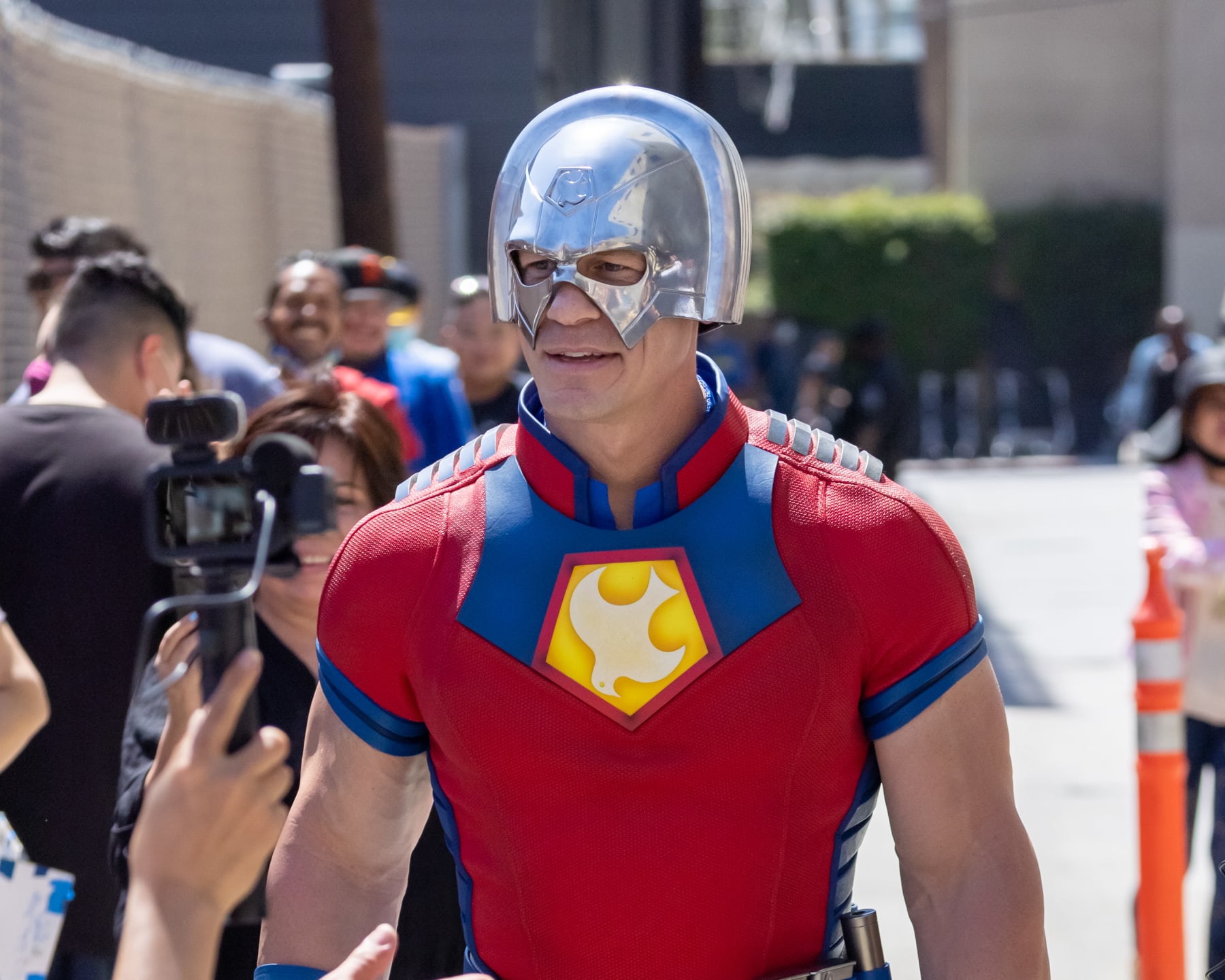 LOS ANGELES, CA - JULY 21: John Cena, dressed as Peacemaker from "The Suicide Squad", is seen at "Jimmy Kimmel Live" on July 21, 2021 in Los Angeles, California.  (Photo by RB/Bauer-Griffin/GC Images)