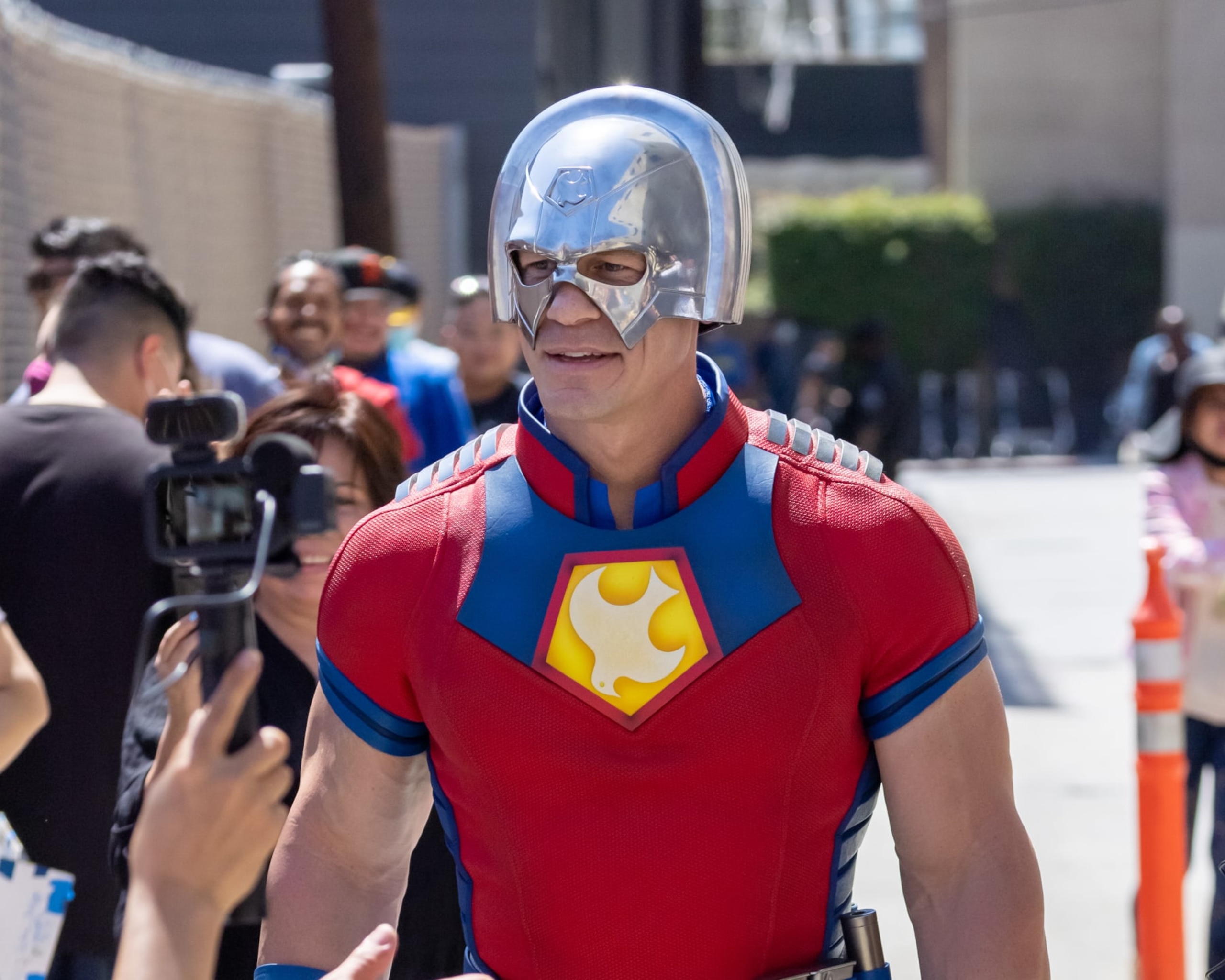 LOS ANGELES, CA - JULY 21: John Cena, dressed as Peacemaker from "The Suicide Squad", is seen at "Jimmy Kimmel Live" on July 21, 2021 in Los Angeles, California.  (Photo by RB/Bauer-Griffin/GC Images)