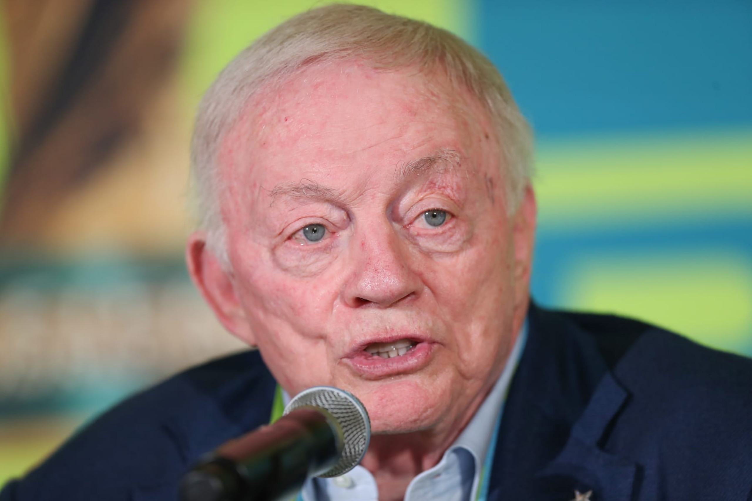 ARLINGTON, TEXAS - FEBRUARY 4: Owner and general manager of the Dallas Cowboys Jerry Jones speaks during the FIFA World Cup 2026 Match Schedule Announcement at AT&T Stadium on February 4, 2024 in Arlington, Texas. (Photo by Omar Vega/Getty Images)
