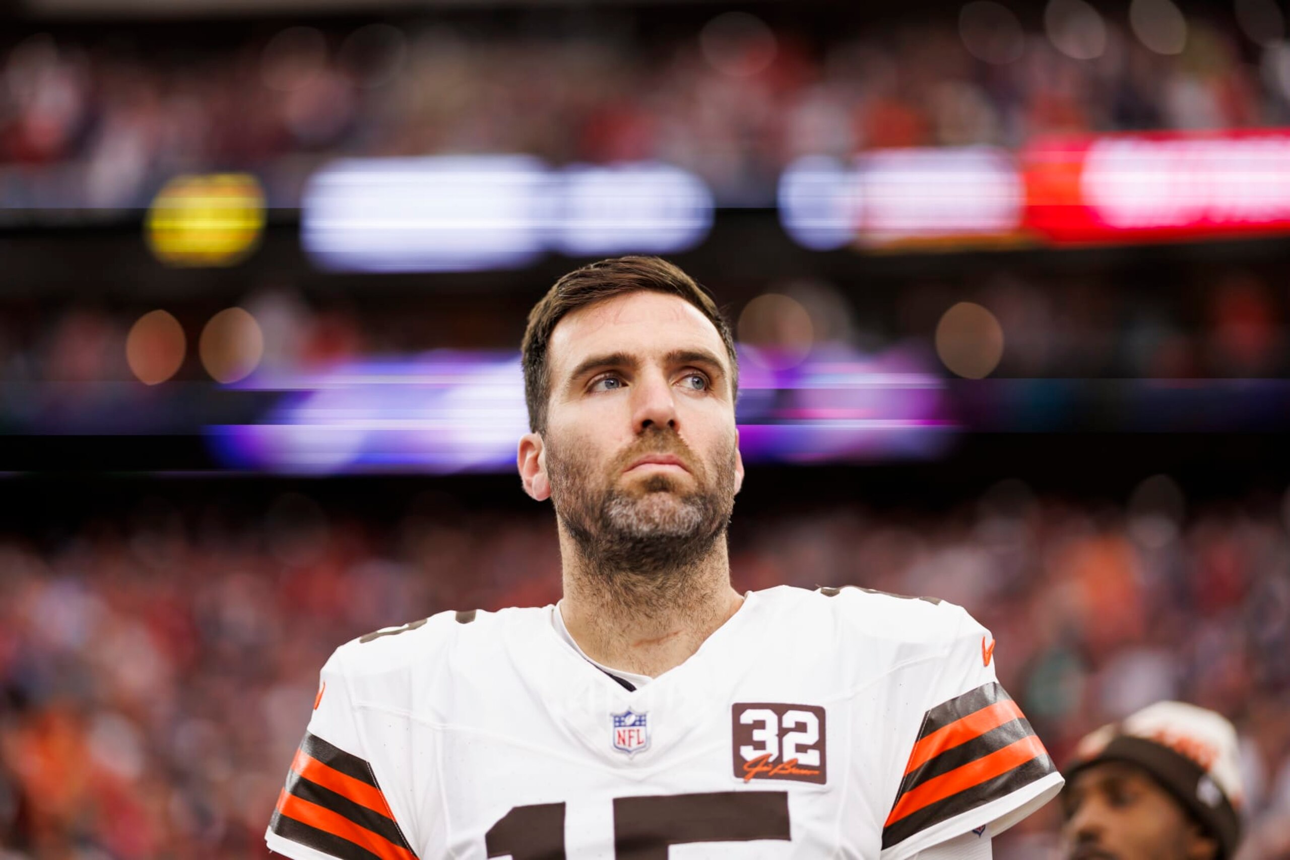 HOUSTON, TEXAS - JANUARY 13: Joe Flacco #15 of the Cleveland Browns looks on from the sideline before an AFC wild-card playoff football game against the Houston Texans at NRG Stadium on January 13, 2024 in Houston, Texas. (Photo by Ryan Kang/Getty Images) HOUSTON, TEXAS - JANUARY 13: Joe Flacco #15 of the Cleveland Browns looks on from the sideline before an AFC wild-card playoff football game against the Houston Texans at NRG Stadium on January 13, 2024 in Houston, Texas. (Photo by Ryan Kang/Getty Images)