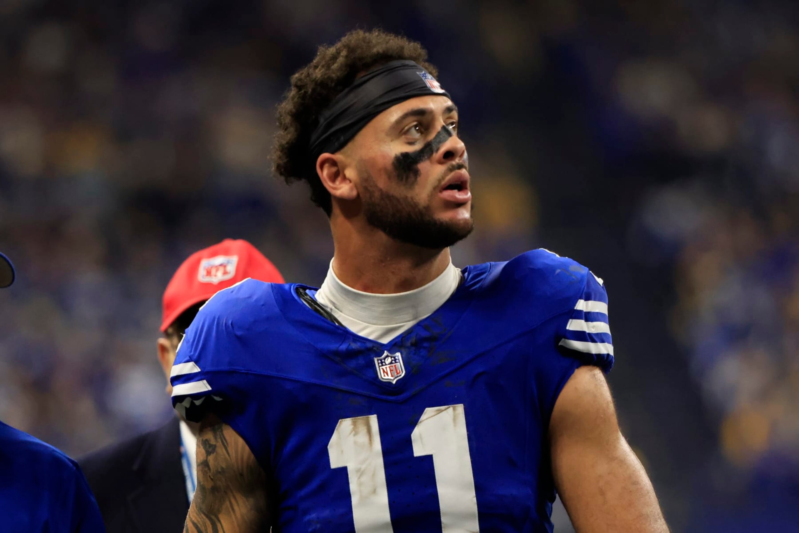 INDIANAPOLIS, INDIANA - DECEMBER 16: Michael Pittman Jr. #11 of the Indianapolis Colts walks off the field with an injury in the game against the Pittsburgh Steelers at Lucas Oil Stadium on December 16, 2023 in Indianapolis, Indiana. (Photo by Justin Casterline/Getty Images)