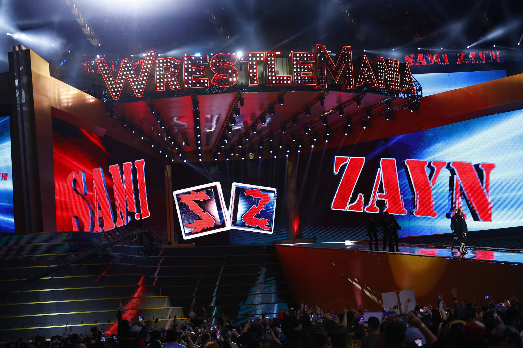INGLEWOOD, CALIFORNIA - APRIL 01: Kevin Owens is introduced during WrestleMania Goes Hollywood at SoFi Stadium on April 01, 2023 in Inglewood, California. (Photo by Ronald Martinez/Getty Images)