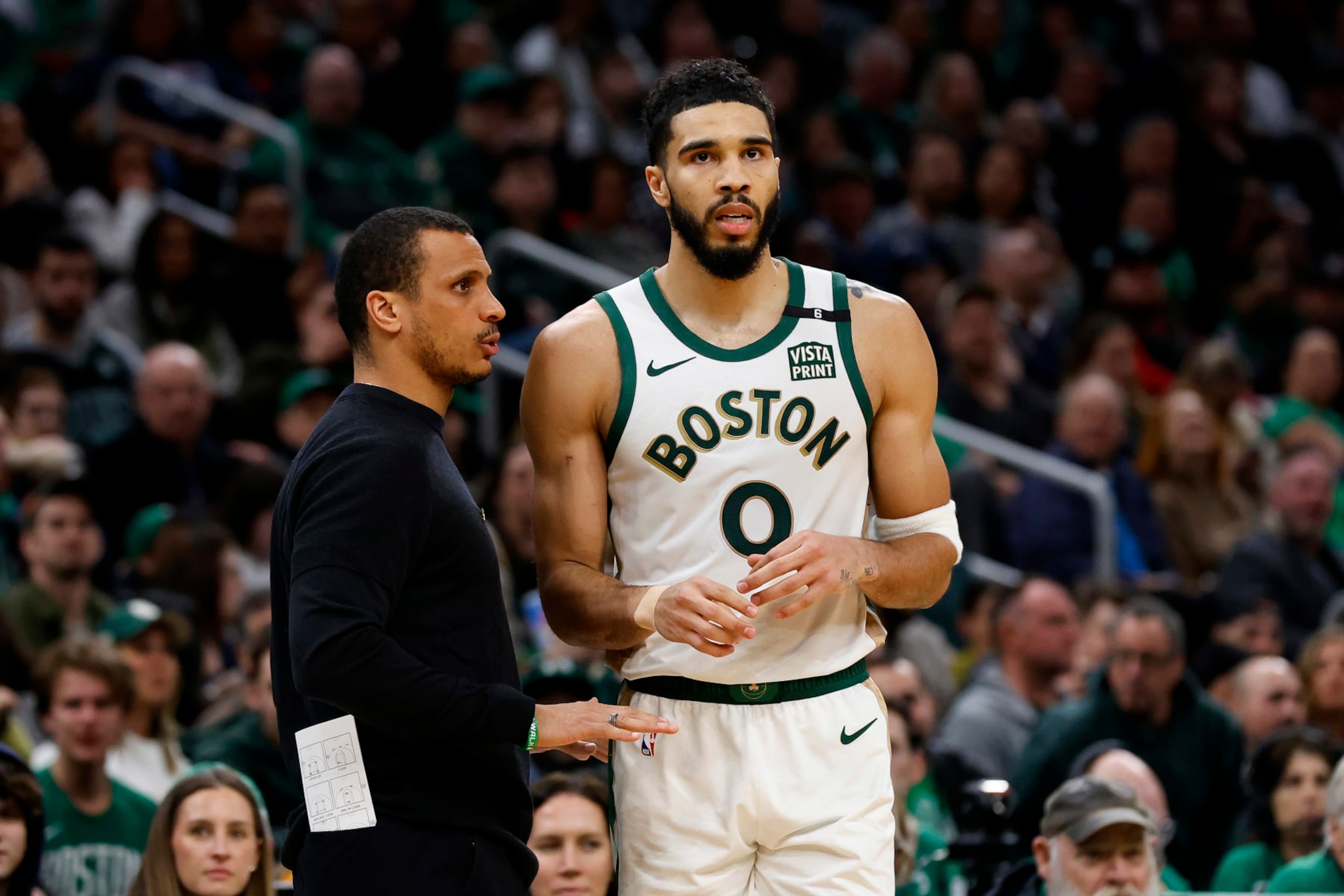 Jayson Tatum and head coach Joe Mazzulla