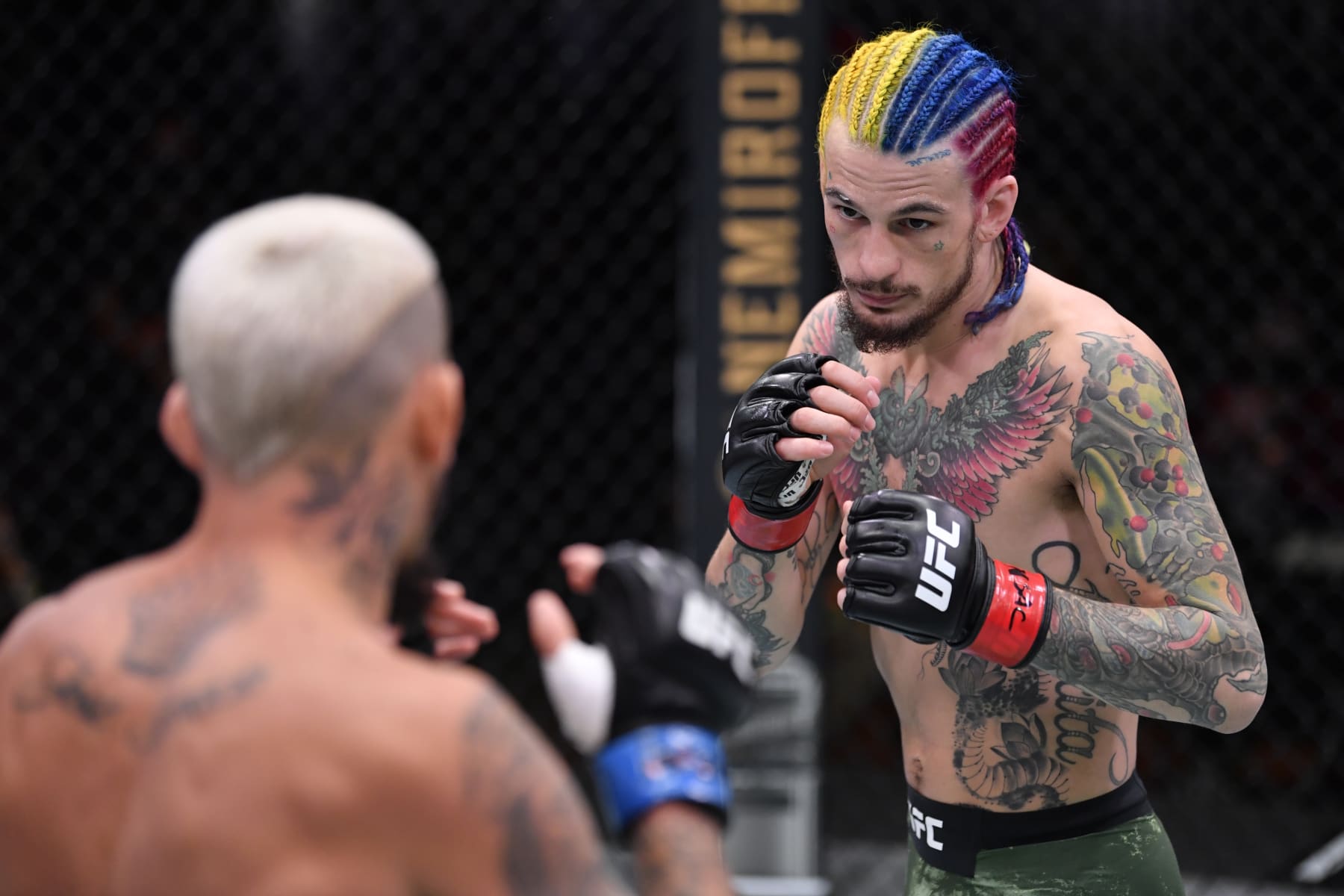 Sean O'Malley, right, faces off with Marlon Vera in 2020. 