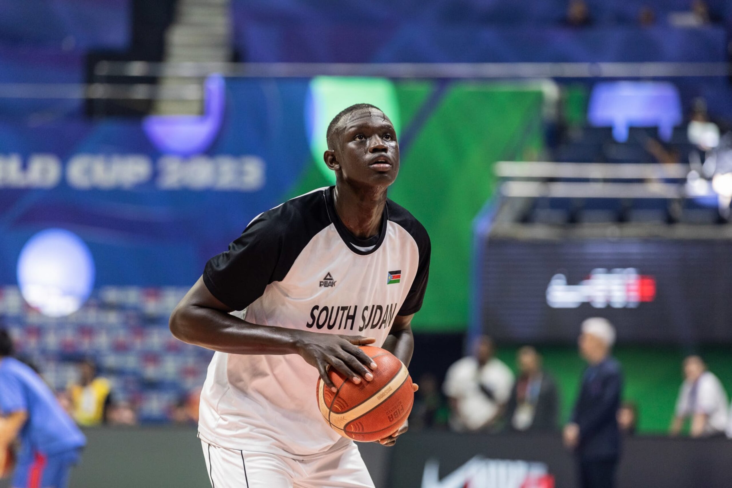 QUEZON, PHILIPPINES - 2023/08/31: Khaman Madit Maluach of South Sudan seen in action during the FIBA Men's Basketball World Cup 2023 match between South Sudan and Philippines at Araneta Coliseum. Final score; South Sudan 87:68 Philippines. (Photo by Nicholas Muller/SOPA Images/LightRocket via Getty Images) QUEZON, PHILIPPINES - 2023/08/31: Khaman Madit Maluach of South Sudan seen in action during the FIBA Men's Basketball World Cup 2023 match between South Sudan and Philippines at Araneta Coliseum. Final score; South Sudan 87:68 Philippines. (Photo by Nicholas Muller/SOPA Images/LightRocket via Getty Images)