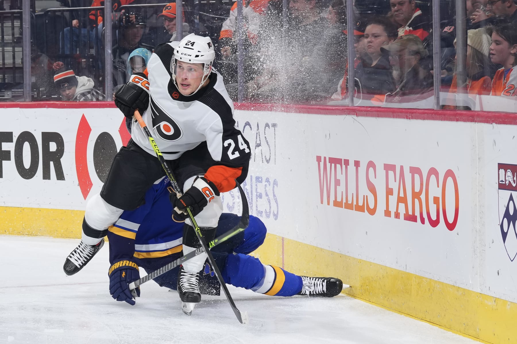PHILADELPHIA, PA - NOVEMBER 08: Nick Seeler #24 of the Philadelphia Flyers skates against the St. Louis Blues at the Wells Fargo Center on November 8, 2022 in Philadelphia, Pennsylvania. (Photo by Mitchell Leff/NHLI via Getty Images)