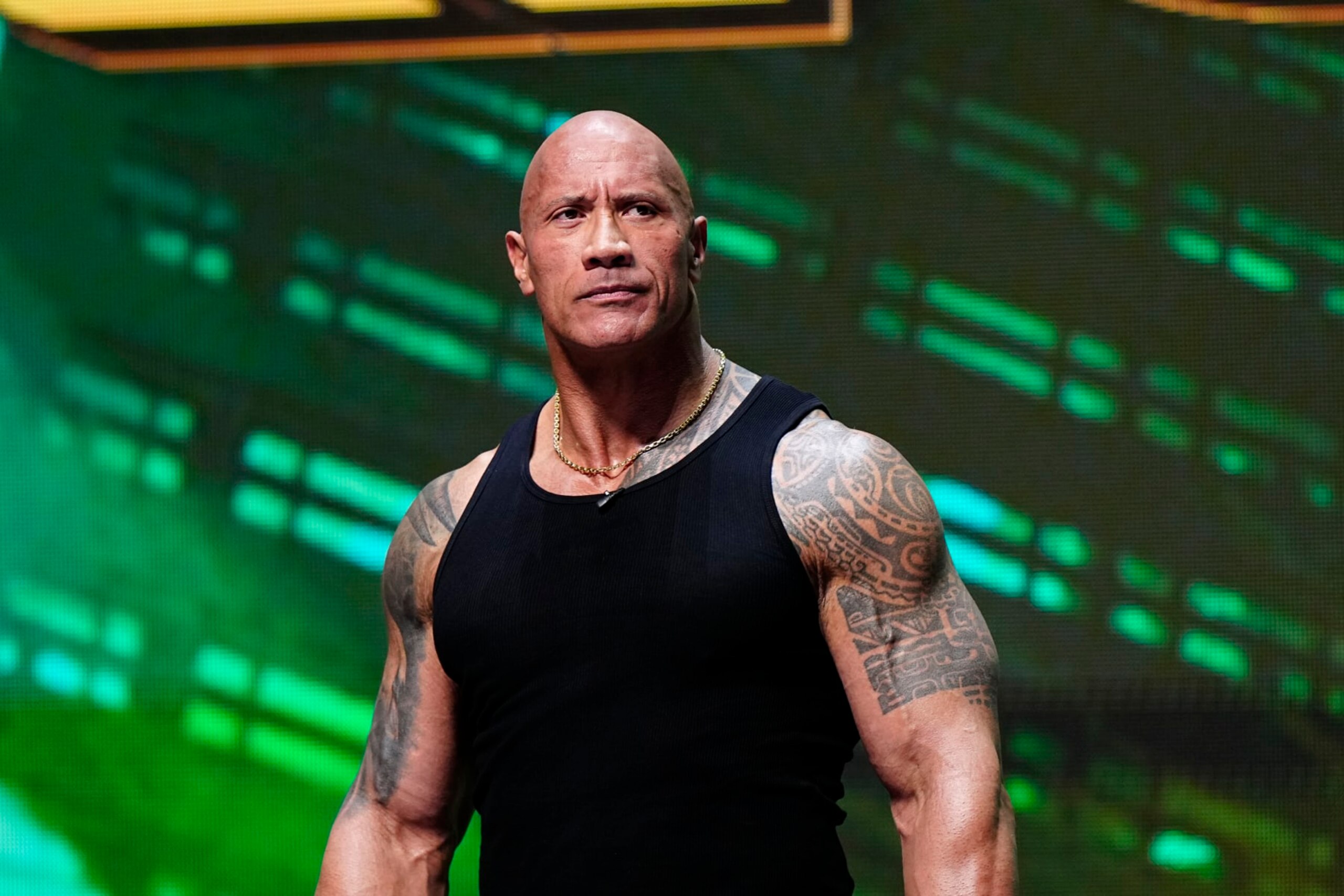 LAS VEGAS, NV - FEBRUARY 08:  Dwayne "The Rock" Johnson, Ten-Time WWE World Champion during the WWE Wrestlemania XL Kickoff on February 08, 2024, at T-Mobile Arena in Las Vegas, NV. (Photo by Louis Grasse/PXimages/Icon Sportswire via Getty Images)