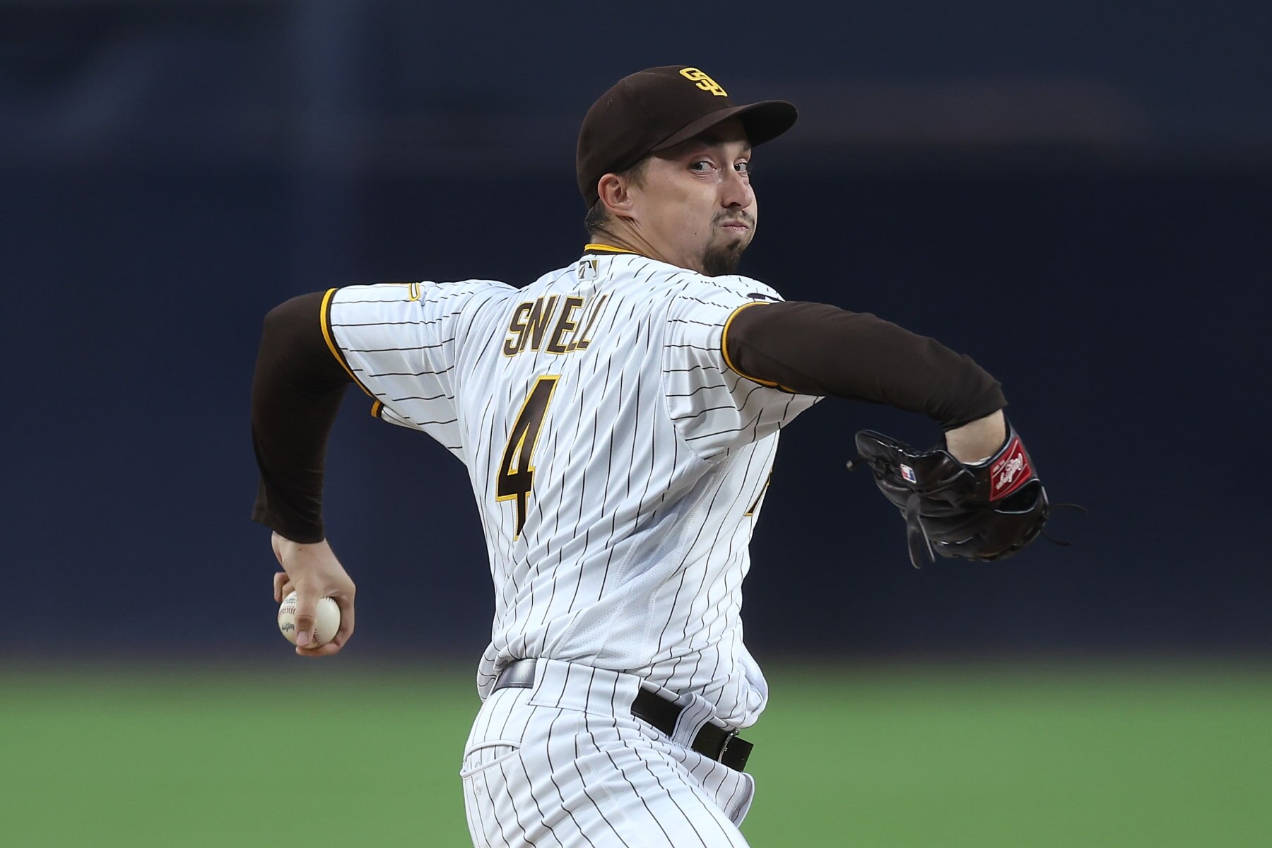 SAN DIEGO, CALIFORNIA - SEPTEMBER 19: Blake Snell #4 of the San Diego Padres pitches during the first inning of a game against the Colorado Rockies at PETCO Park on September 19, 2023 in San Diego, California. (Photo by Sean M. Haffey/Getty Images)