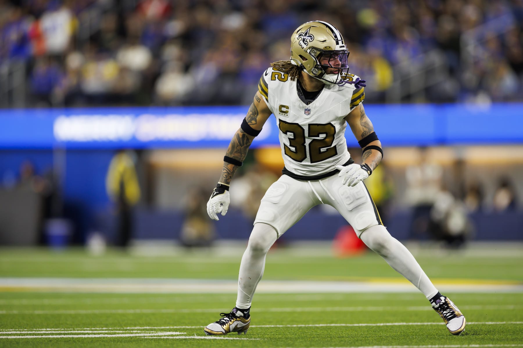 INGLEWOOD, CA - DECEMBER 21: Tyrann Mathieu #32 of the New Orleans Saints defends during an NFL game against the Los Angeles Rams at SoFi Stadium on December 21, 2023 in Inglewood, California. (Photo by Ryan Kang/Getty Images) INGLEWOOD, CA - DECEMBER 21: Tyrann Mathieu #32 of the New Orleans Saints defends during an NFL game against the Los Angeles Rams at SoFi Stadium on December 21, 2023 in Inglewood, California. (Photo by Ryan Kang/Getty Images)