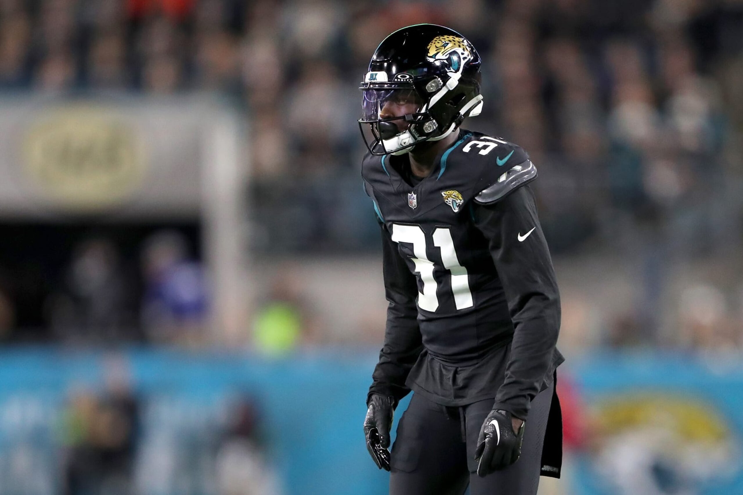 JACKSONVILLE, FLORIDA - DECEMBER 04: Darious Williams #31 of the Jacksonville Jaguars in action during the first half of a game against the Cincinnati Bengals at EverBank Stadium on December 04, 2023 in Jacksonville, Florida. (Photo by Courtney Culbreath/Getty Images)