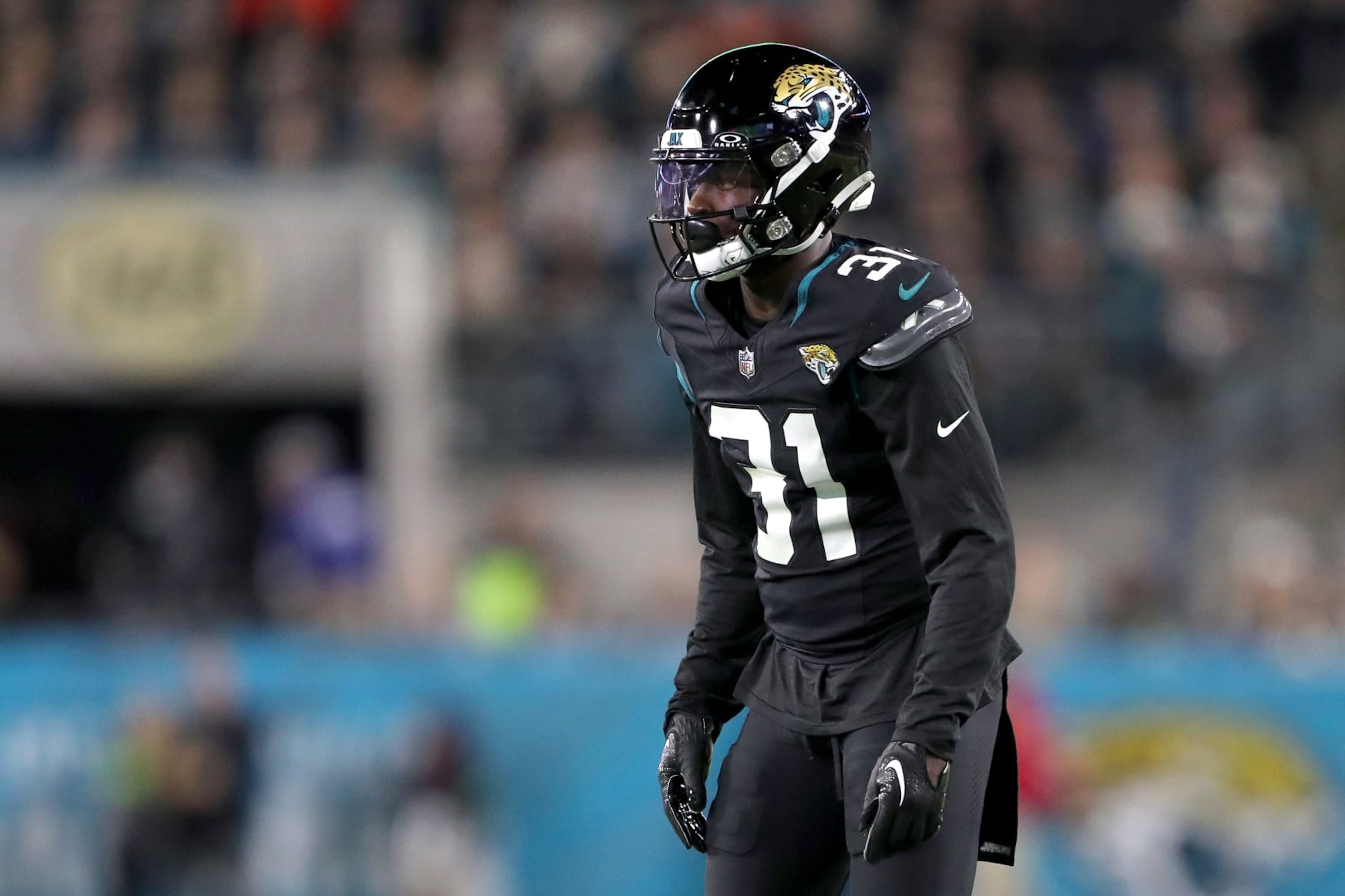 JACKSONVILLE, FLORIDA - DECEMBER 04: Darious Williams #31 of the Jacksonville Jaguars in action during the first half of a game against the Cincinnati Bengals at EverBank Stadium on December 04, 2023 in Jacksonville, Florida. (Photo by Courtney Culbreath/Getty Images)