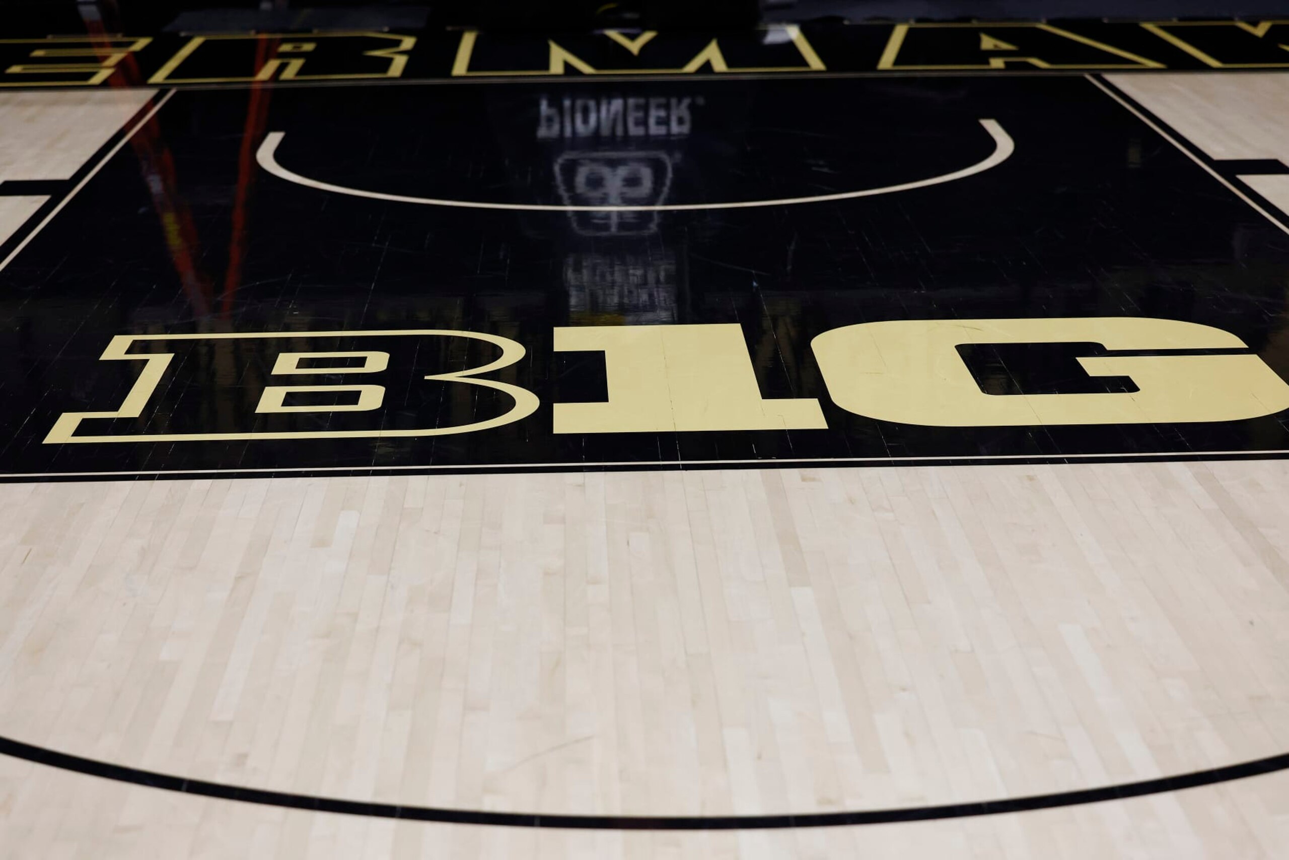 WEST LAFAYETTE, IN - MARCH 02: The B1G Logo on display during a mens college basketball game between the Michigan State Spartans and the Purdue Boilermakers on March 02, 2024 at Mackey Arena in West Lafayette, IN. (Photo by Jeffrey Brown/Icon Sportswire via Getty Images) WEST LAFAYETTE, IN - MARCH 02: The B1G Logo on display during a mens college basketball game between the Michigan State Spartans and the Purdue Boilermakers on March 02, 2024 at Mackey Arena in West Lafayette, IN. (Photo by Jeffrey Brown/Icon Sportswire via Getty Images)