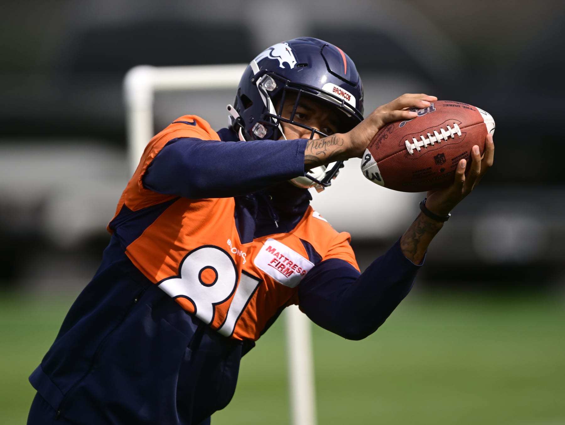 CENTENNIAL, CO - JULY 29: Denver Broncos WR Tim Patrick during training camp at the UCHealth Training Center July 28, 2022. (Photo by Andy Cross/MediaNews Group/The Denver Post via Getty Images) CENTENNIAL, CO - JULY 29: Denver Broncos WR Tim Patrick during training camp at the UCHealth Training Center July 28, 2022. (Photo by Andy Cross/MediaNews Group/The Denver Post via Getty Images)