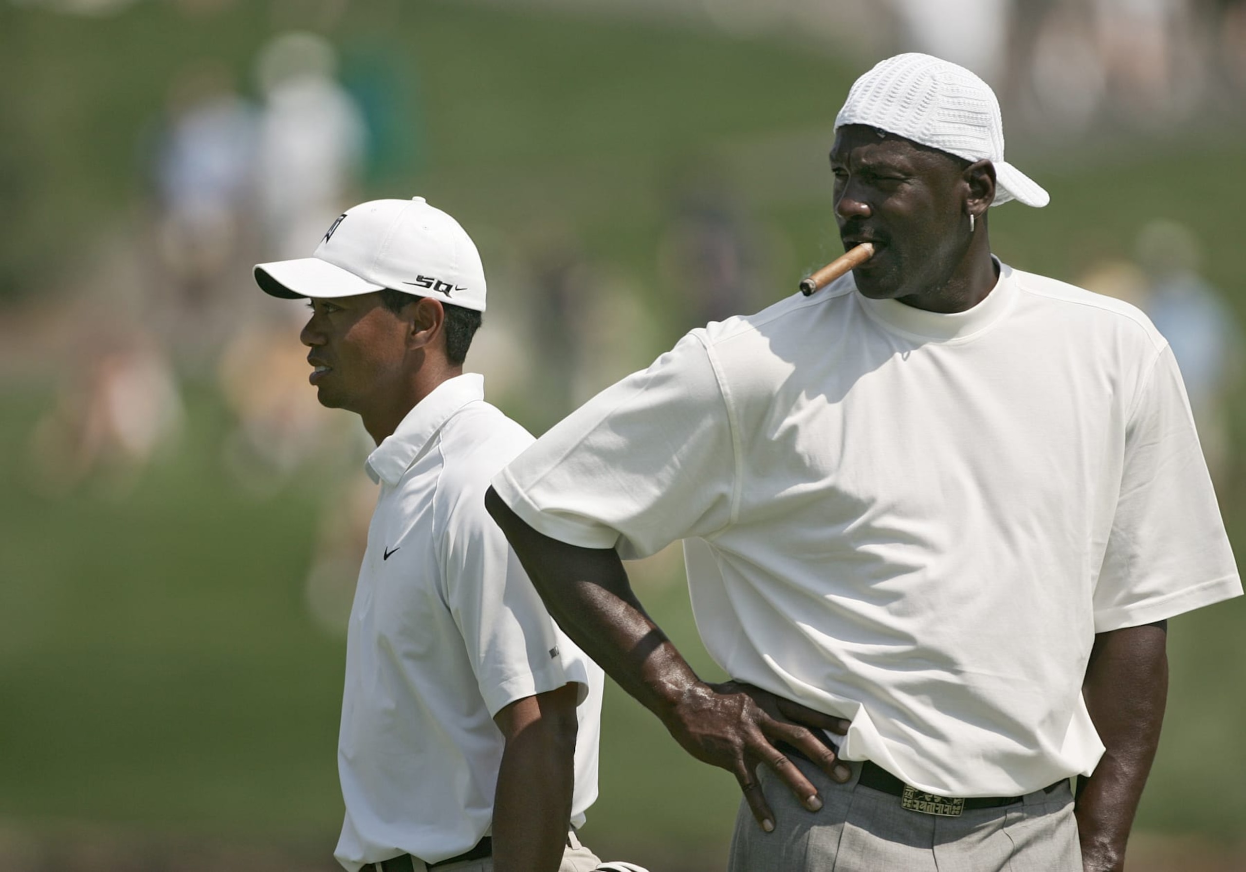 Michael Jordan and Tiger Woods during the Pro-Am prior to the 2007 Wachovia Championship held at Quail Hollow Country Club in Charlotte, North Carolina on May 2, 2007. (Photo by Sam Greenwood/PGA)