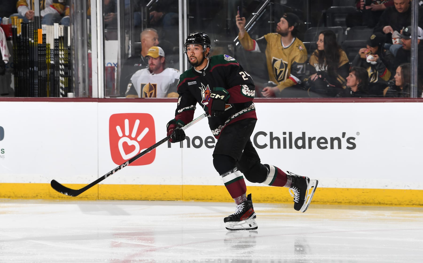 TEMPE, ARIZONA - FEBRUARY 08: Matt Dumba #24 of the Arizona Coyotes skates up ice against the Vegas Golden Knights at Mullett Arena on February 08, 2024 in Tempe, Arizona. (Photo by Norm Hall/NHLI via Getty Images)