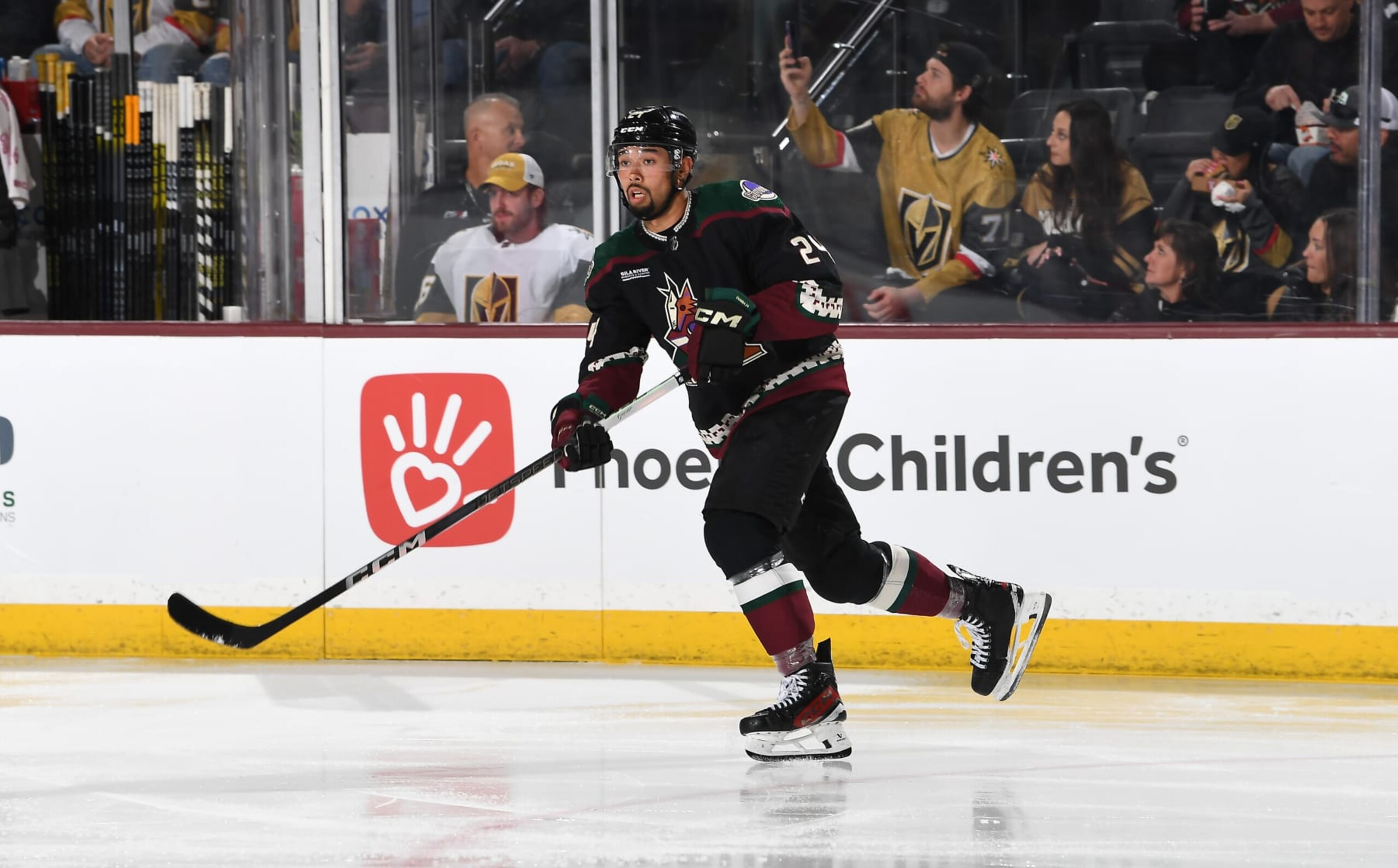 TEMPE, ARIZONA - FEBRUARY 08: Matt Dumba #24 of the Arizona Coyotes skates up ice against the Vegas Golden Knights at Mullett Arena on February 08, 2024 in Tempe, Arizona. (Photo by Norm Hall/NHLI via Getty Images) TEMPE, ARIZONA - FEBRUARY 08: Matt Dumba #24 of the Arizona Coyotes skates up ice against the Vegas Golden Knights at Mullett Arena on February 08, 2024 in Tempe, Arizona. (Photo by Norm Hall/NHLI via Getty Images)