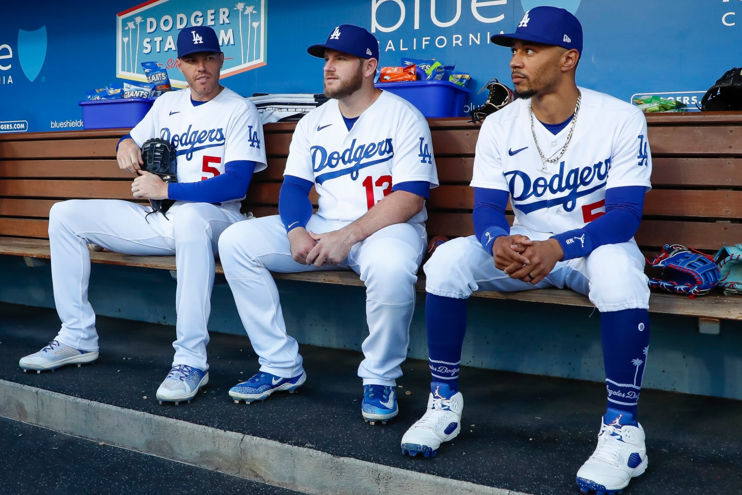 Freddie Freeman (L), Max Muncy (C) and Mookie Betts (R)