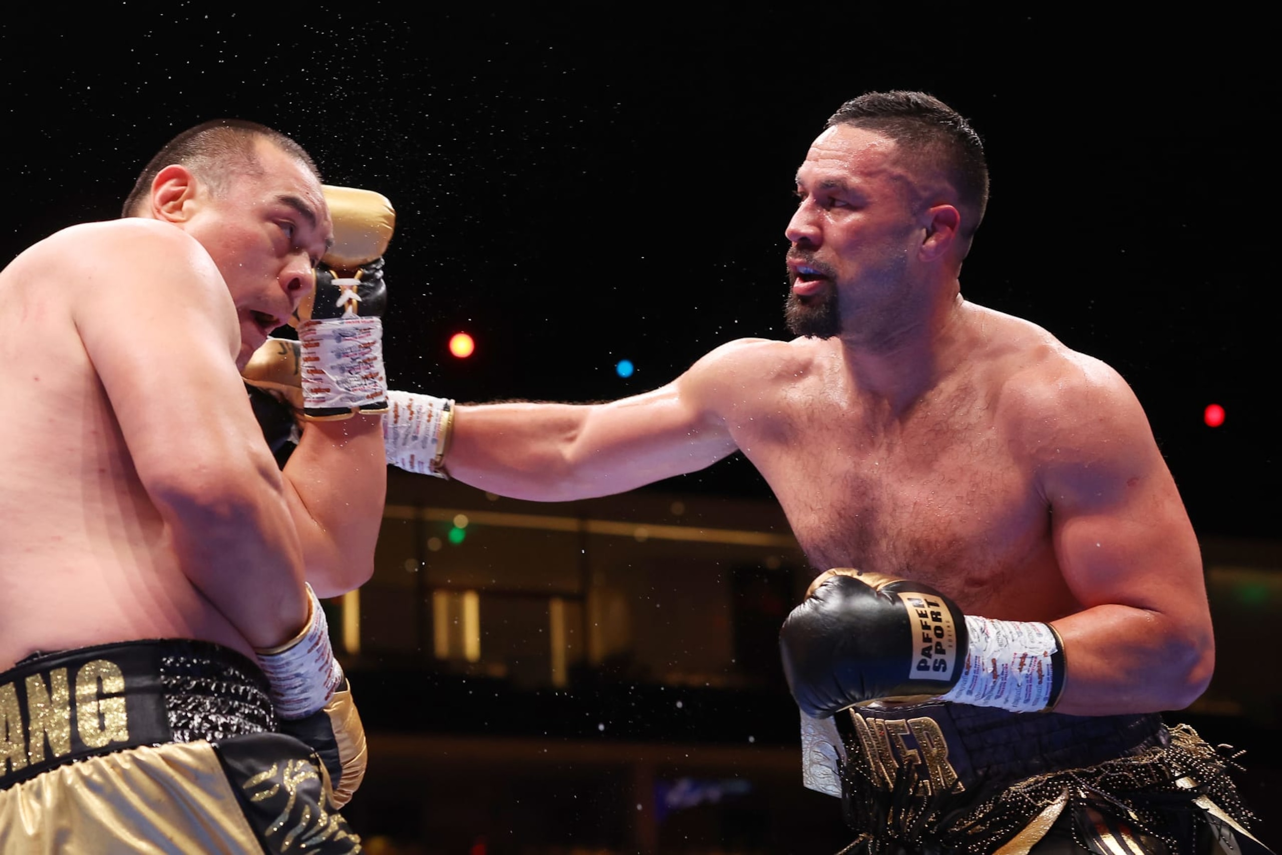 RIYADH, SAUDI ARABIA - MARCH 08: Joseph Parker punches Zhilei Zhang during the WBO Interim World Heavyweight title fight between Zhilei Zhang and Joseph Parker on the Knockout Chaos boxing card at the Kingdom Arena on March 08, 2024 in Riyadh, Saudi Arabia. (Photo by Richard Pelham/Getty Images) RIYADH, SAUDI ARABIA - MARCH 08: Joseph Parker punches Zhilei Zhang during the WBO Interim World Heavyweight title fight between Zhilei Zhang and Joseph Parker on the Knockout Chaos boxing card at the Kingdom Arena on March 08, 2024 in Riyadh, Saudi Arabia. (Photo by Richard Pelham/Getty Images)