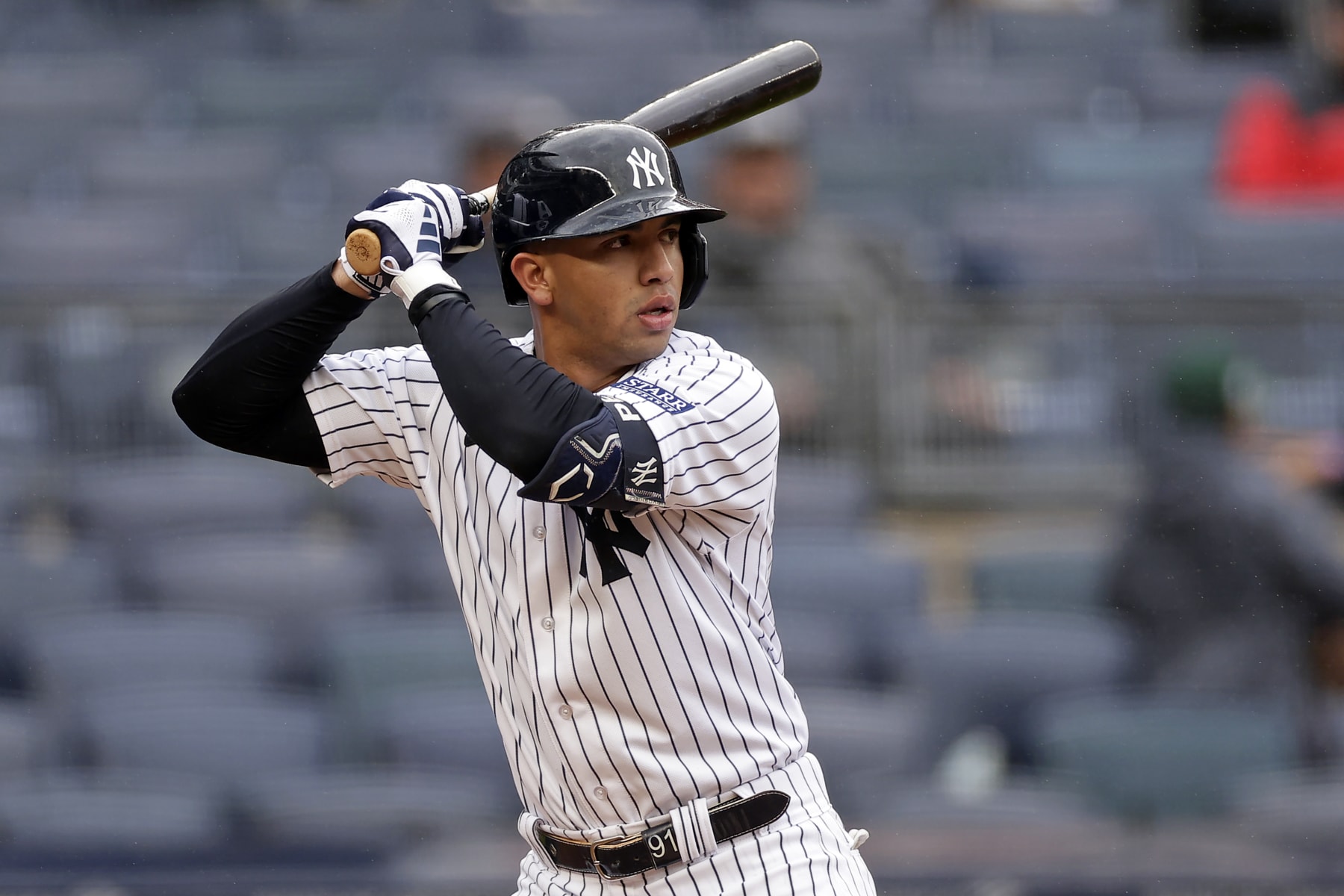 NEW YORK, NY - SEPTEMBER 25: Oswald Peraza #91 of the New York Yankees in action against the Arizona Diamondbacks during the second inning at Yankee Stadium on September 25, 2023 in New York City. (Photo by Adam Hunger/Getty Images)