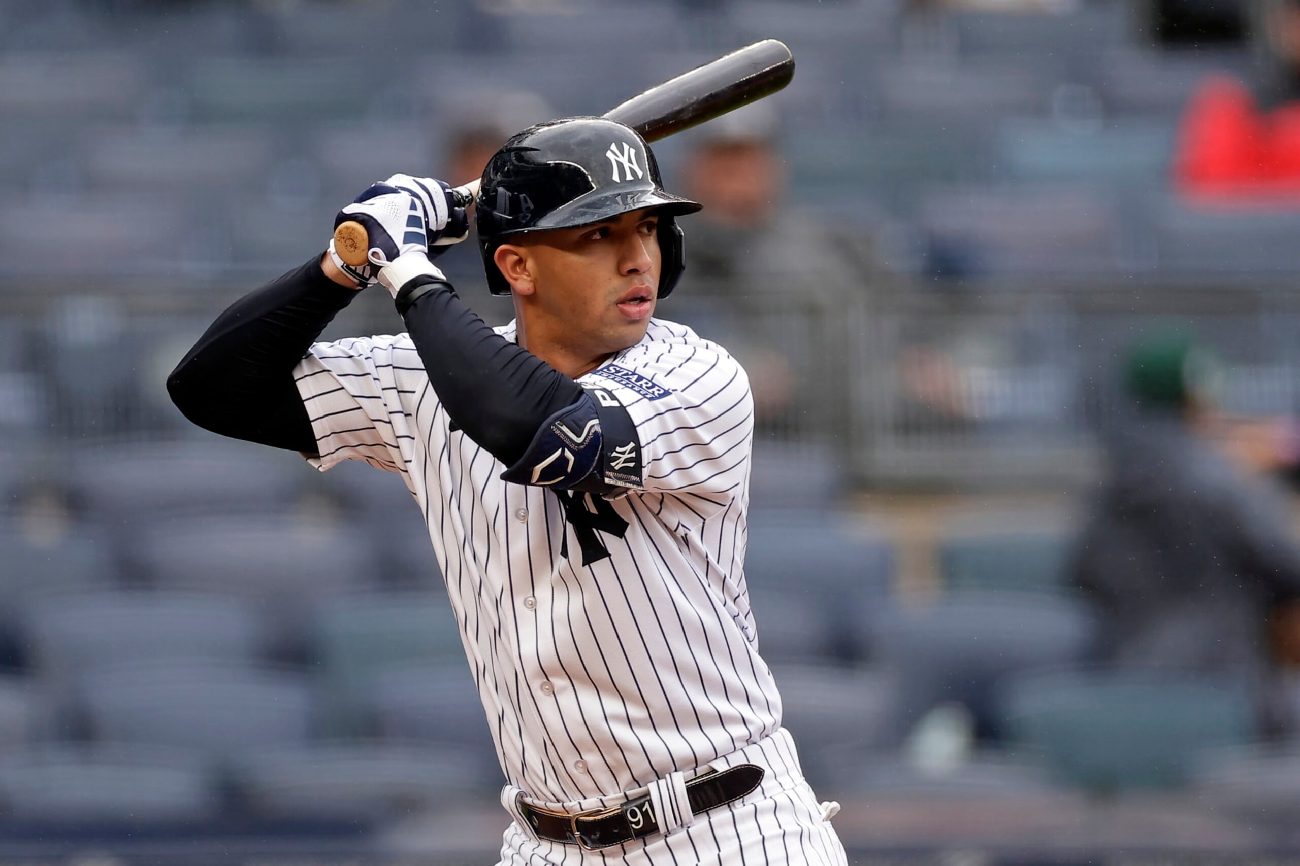 NEW YORK, NY - SEPTEMBER 25: Oswald Peraza #91 of the New York Yankees in action against the Arizona Diamondbacks during the second inning at Yankee Stadium on September 25, 2023 in New York City. (Photo by Adam Hunger/Getty Images)