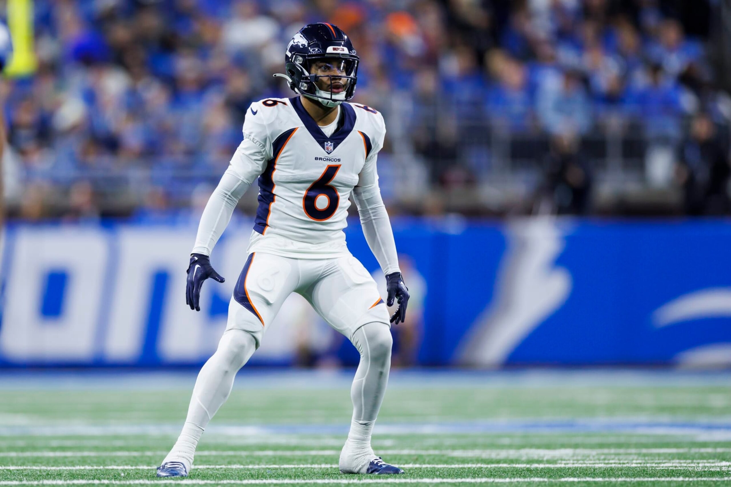 DETROIT, MICHIGAN - DECEMBER 16: P.J. Locke #6 of the Denver Broncos defends in coverage during an NFL football game against the Detroit Lions at Ford Field on December 16, 2023 in Detroit, Michigan. (Photo by Ryan Kang/Getty Images) DETROIT, MICHIGAN - DECEMBER 16: P.J. Locke #6 of the Denver Broncos defends in coverage during an NFL football game against the Detroit Lions at Ford Field on December 16, 2023 in Detroit, Michigan. (Photo by Ryan Kang/Getty Images)