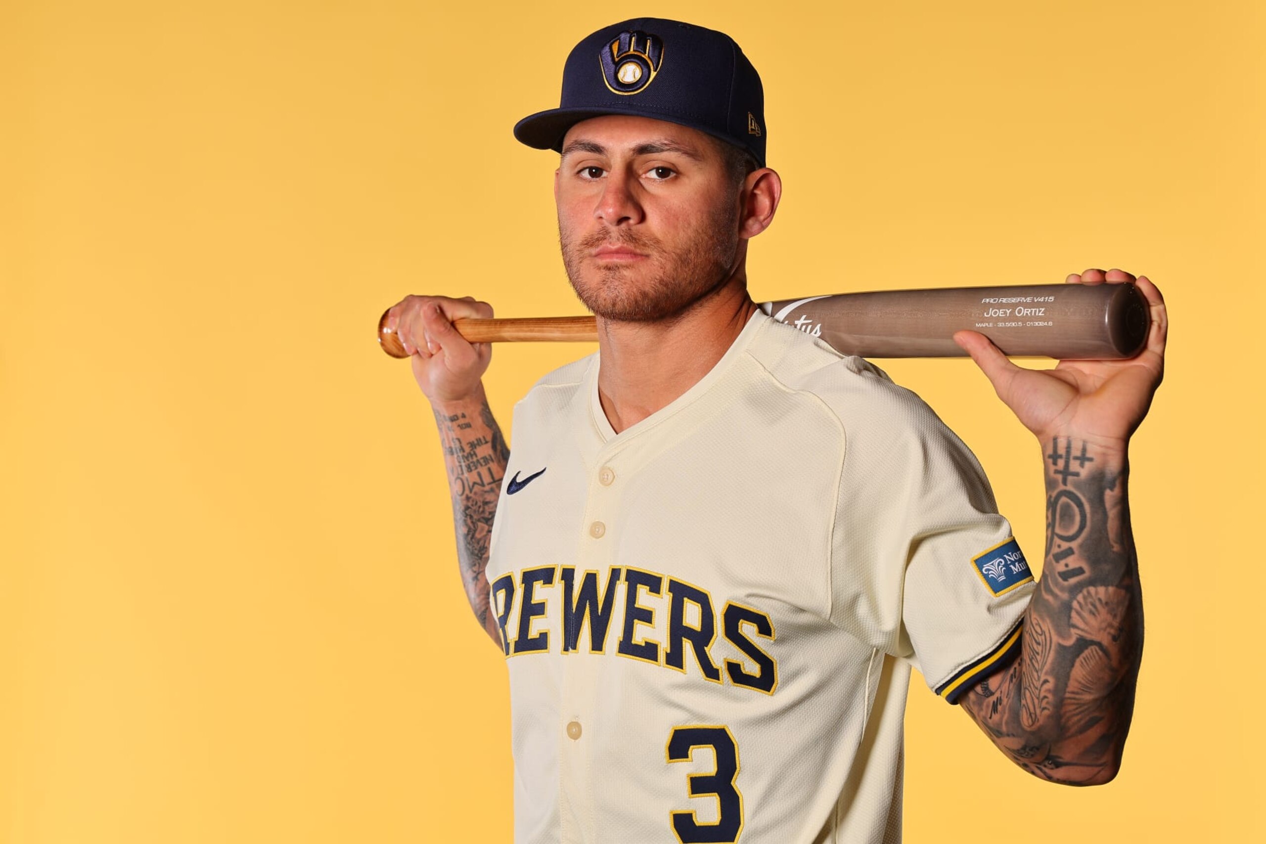 PHOENIX, ARIZONA - FEBRUARY 22: Joey Ortiz #3 of the Milwaukee Brewers poses for a portrait during Photo Day at American Family Fields of Phoenix on February 22, 2024 in Phoenix, Arizona. (Photo by Michael Reaves/Getty Images)