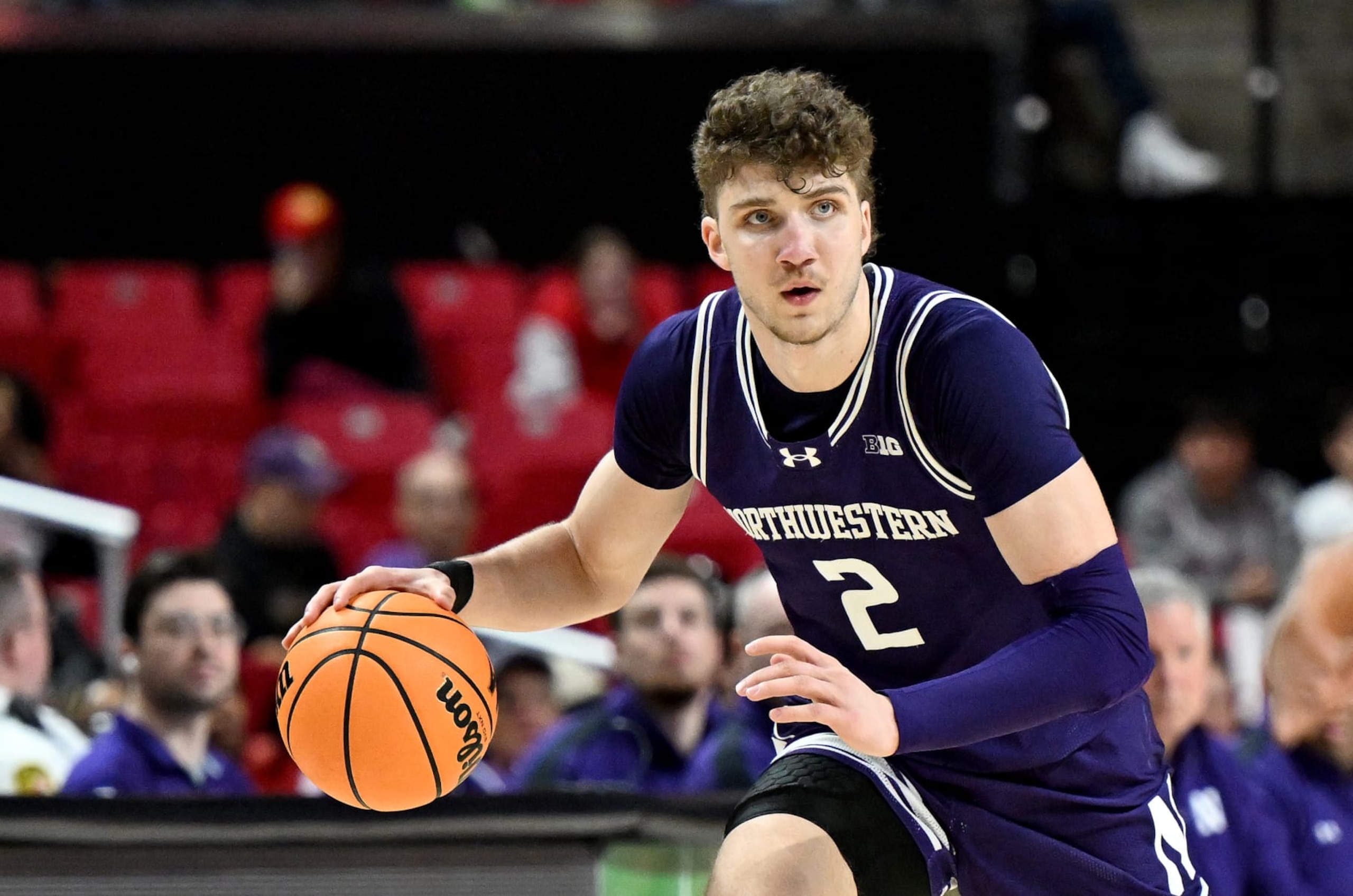 COLLEGE PARK, MARYLAND - FEBRUARY 28: Nick Martinelli #2 of the Northwestern Wildcats handles the ball against the Maryland Terrapins at Xfinity Center on February 28, 2024 in College Park, Maryland. (Photo by G Fiume/Getty Images) COLLEGE PARK, MARYLAND - FEBRUARY 28: Nick Martinelli #2 of the Northwestern Wildcats handles the ball against the Maryland Terrapins at Xfinity Center on February 28, 2024 in College Park, Maryland. (Photo by G Fiume/Getty Images)