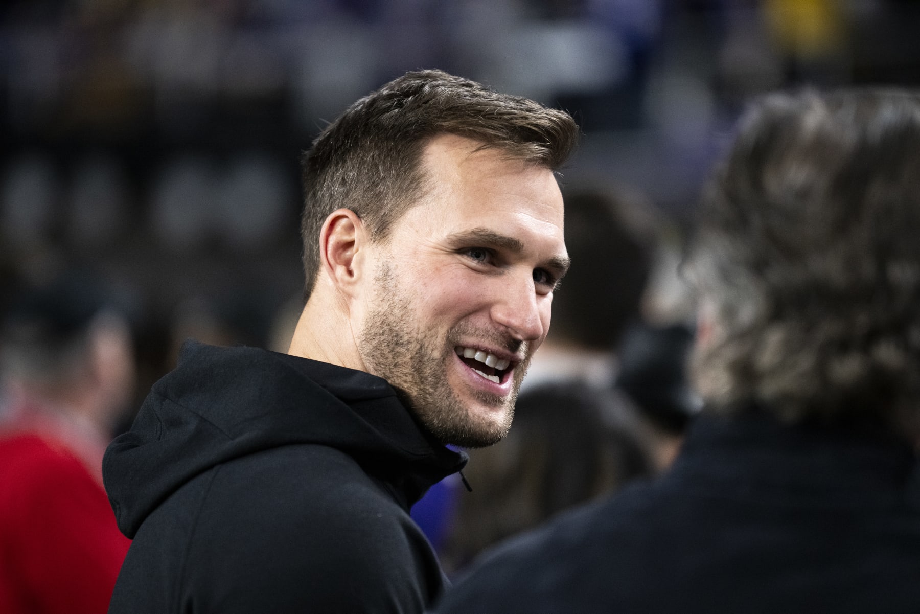 MINNEAPOLIS, MINNESOTA - DECEMBER 31: Kirk Cousins #8 of the Minnesota Vikings looks on from the sidelines before the game against the Green Bay Packers at U.S. Bank Stadium on December 31, 2023 in Minneapolis, Minnesota. (Photo by Stephen Maturen/Getty Images)