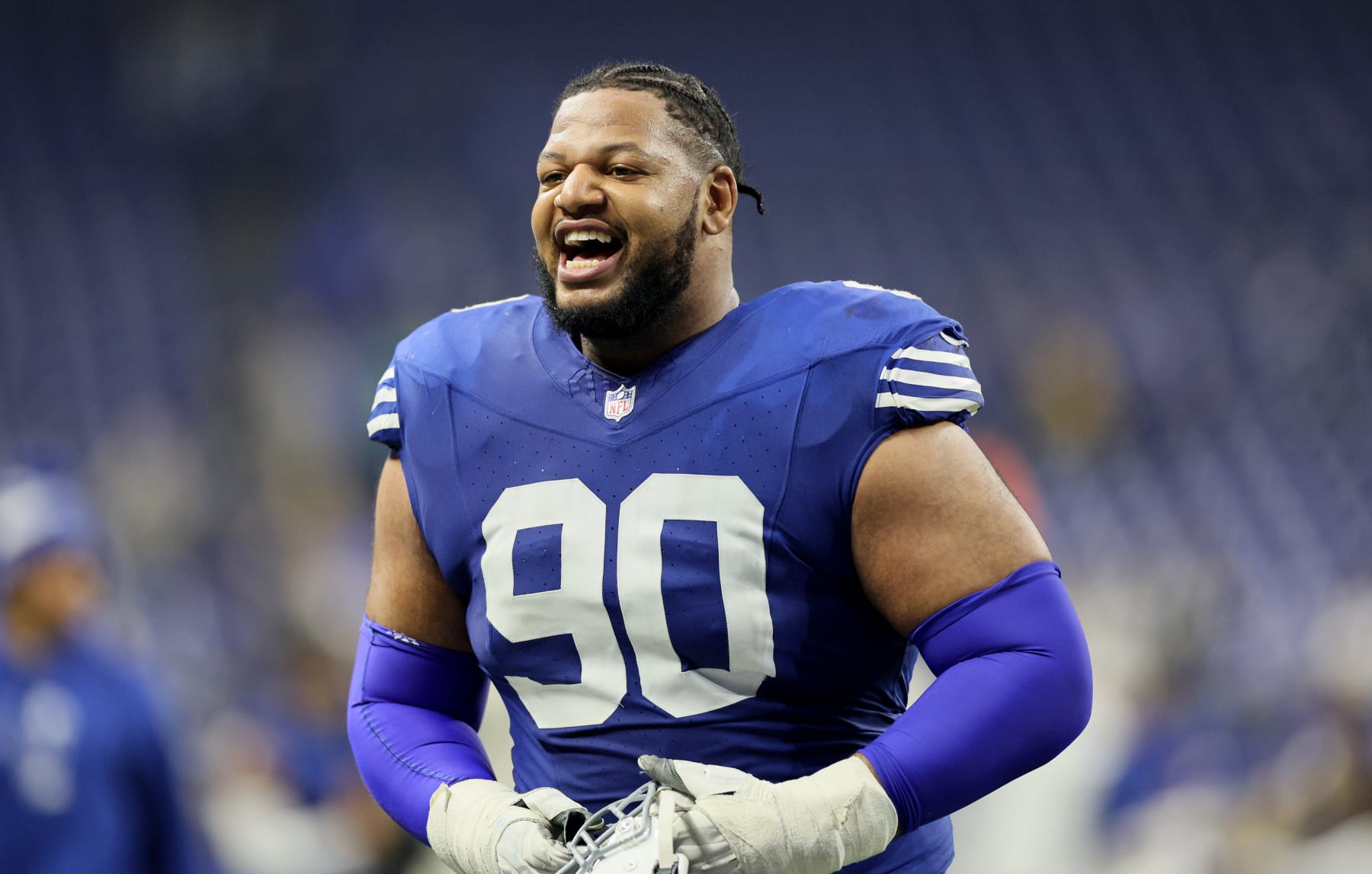 INDIANAPOLIS, INDIANA - DECEMBER 16: Grover Stewart #90 of the Indianapolis Colts celebrate after the game against the Pittsburgh Steelers at Lucas Oil Stadium on December 16, 2023 in Indianapolis, Indiana. (Photo by Andy Lyons/Getty Images) INDIANAPOLIS, INDIANA - DECEMBER 16: Grover Stewart #90 of the Indianapolis Colts celebrate after the game against the Pittsburgh Steelers at Lucas Oil Stadium on December 16, 2023 in Indianapolis, Indiana. (Photo by Andy Lyons/Getty Images)