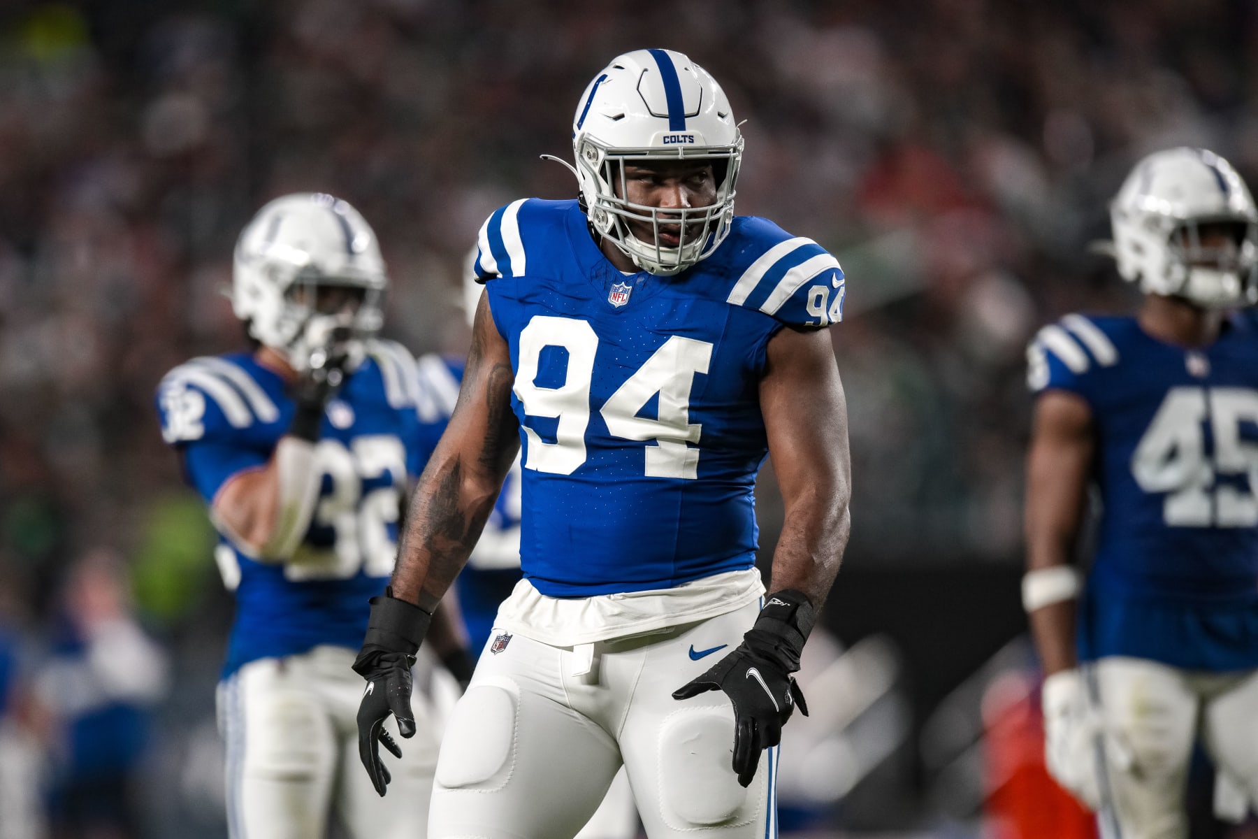 PHILADELPHIA, PA - AUGUST 24: Indianapolis Colts defensive end Tyquan Lewis (94) is pictured during the preseason NFL game between the Philadelphia Eagles and Indianapolis Colts on August 24, 2023 at Lincoln Financial Field in Philadelphia, PA (Photo by John Jones/Icon Sportswire via Getty Images) PHILADELPHIA, PA - AUGUST 24: Indianapolis Colts defensive end Tyquan Lewis (94) is pictured during the preseason NFL game between the Philadelphia Eagles and Indianapolis Colts on August 24, 2023 at Lincoln Financial Field in Philadelphia, PA (Photo by John Jones/Icon Sportswire via Getty Images)